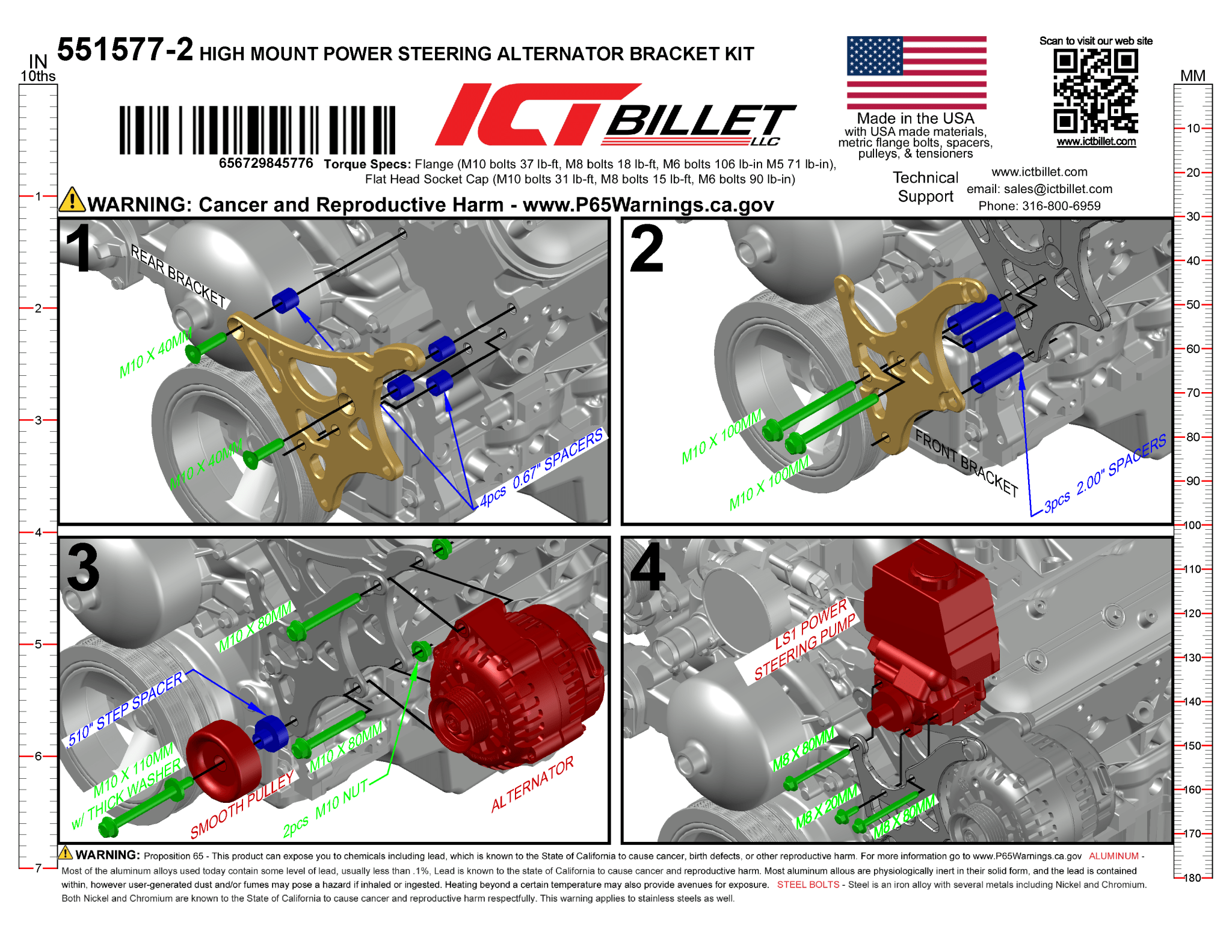 LS Alternator & Power Steering Bracket - LS1 Camaro Pump - LS1 Camaro Spacing - ICT Billet 551577-2