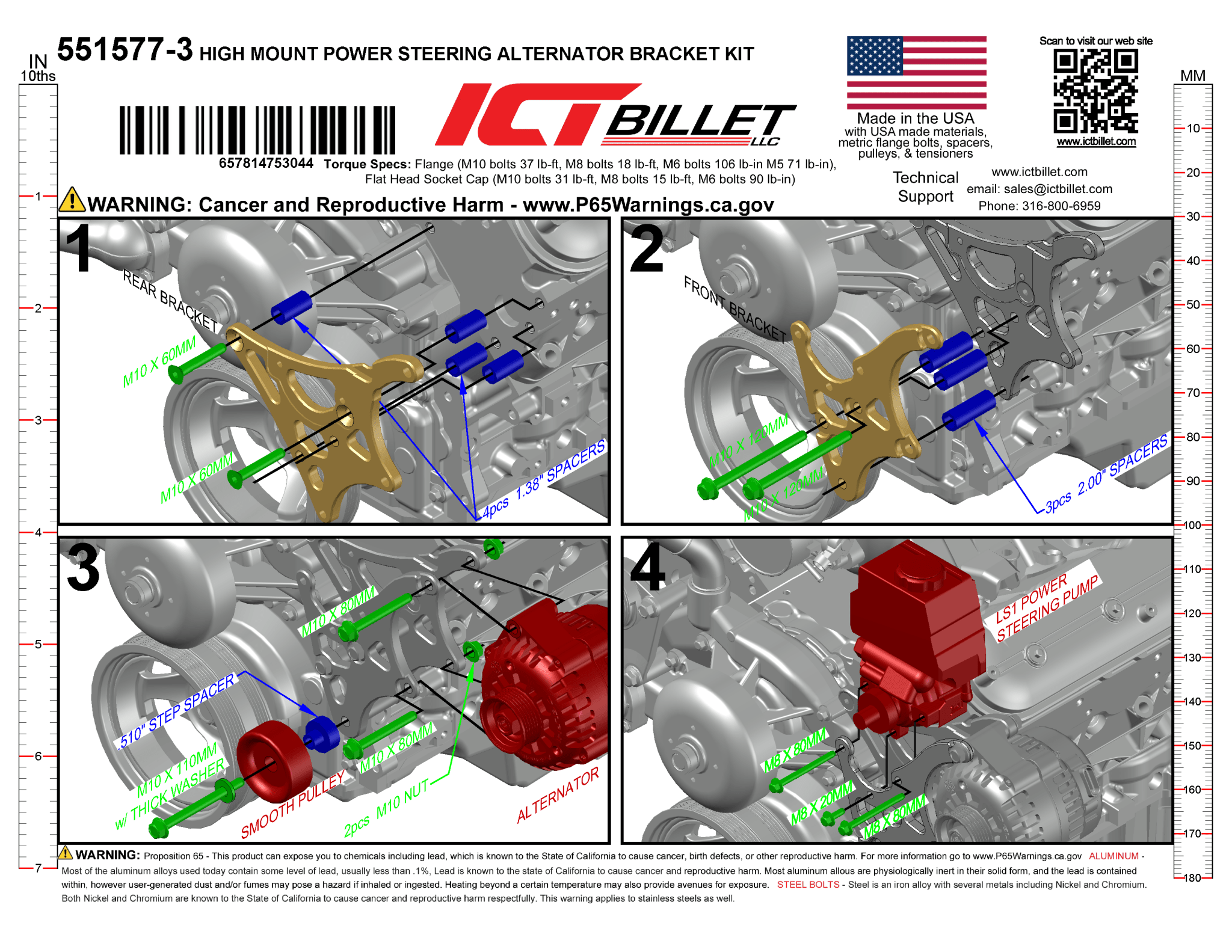 LS Alternator & Power Steering Bracket - LS1 Camaro Pump - Truck Spacing - ICT Billet 551577-3