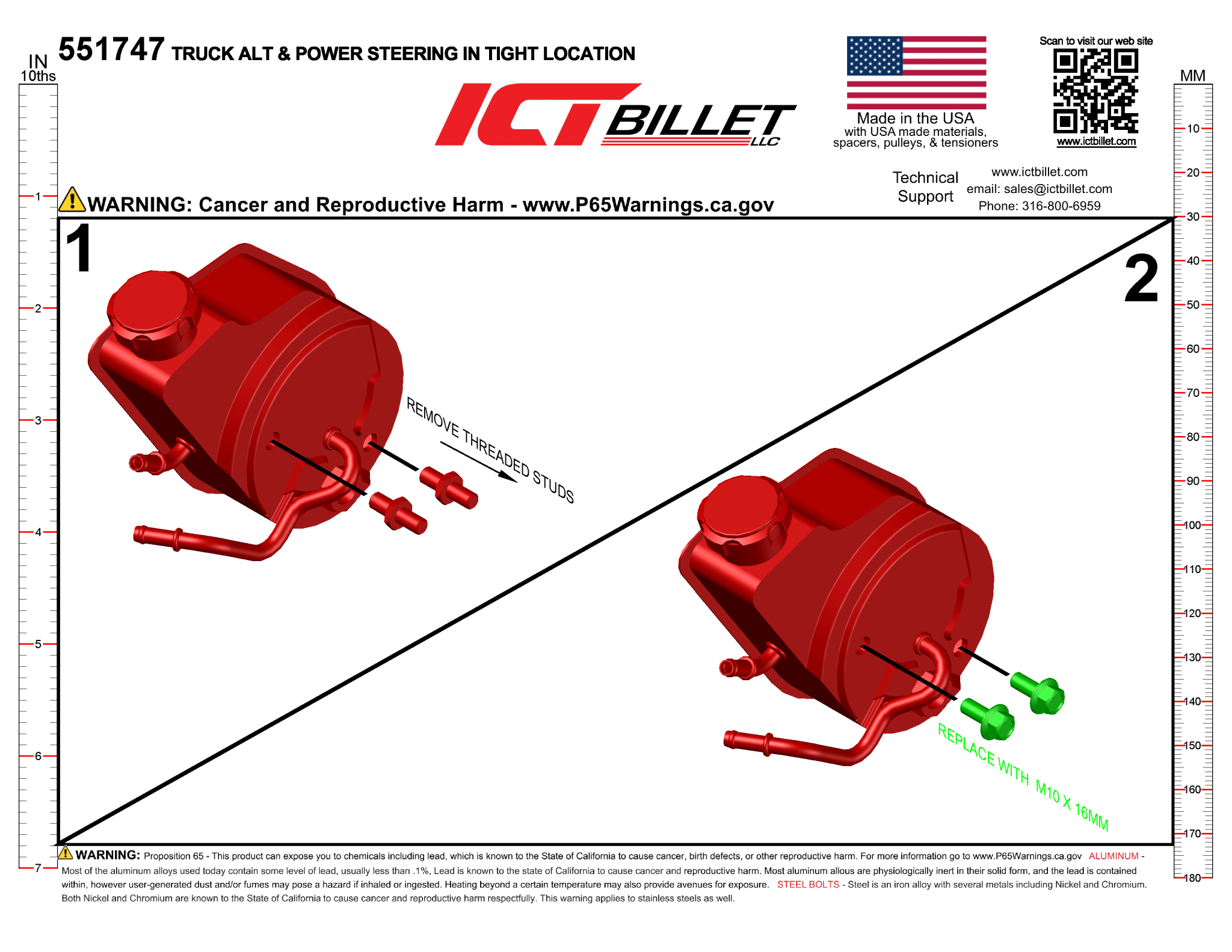 LS Alternator & Power Steering Bracket - Saginaw Pump - Truck Spacing (Tight Pump) - ICT Billet 551747