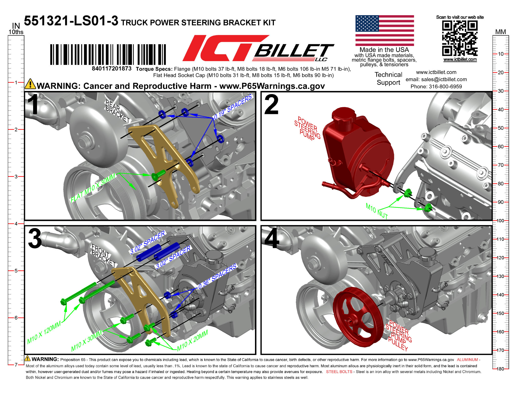 LS Alternator & Power Steering Bracket w/ Turnbuckle & WP Spacers - Truck Spacing - ICT Billet 551396LS0WP-3