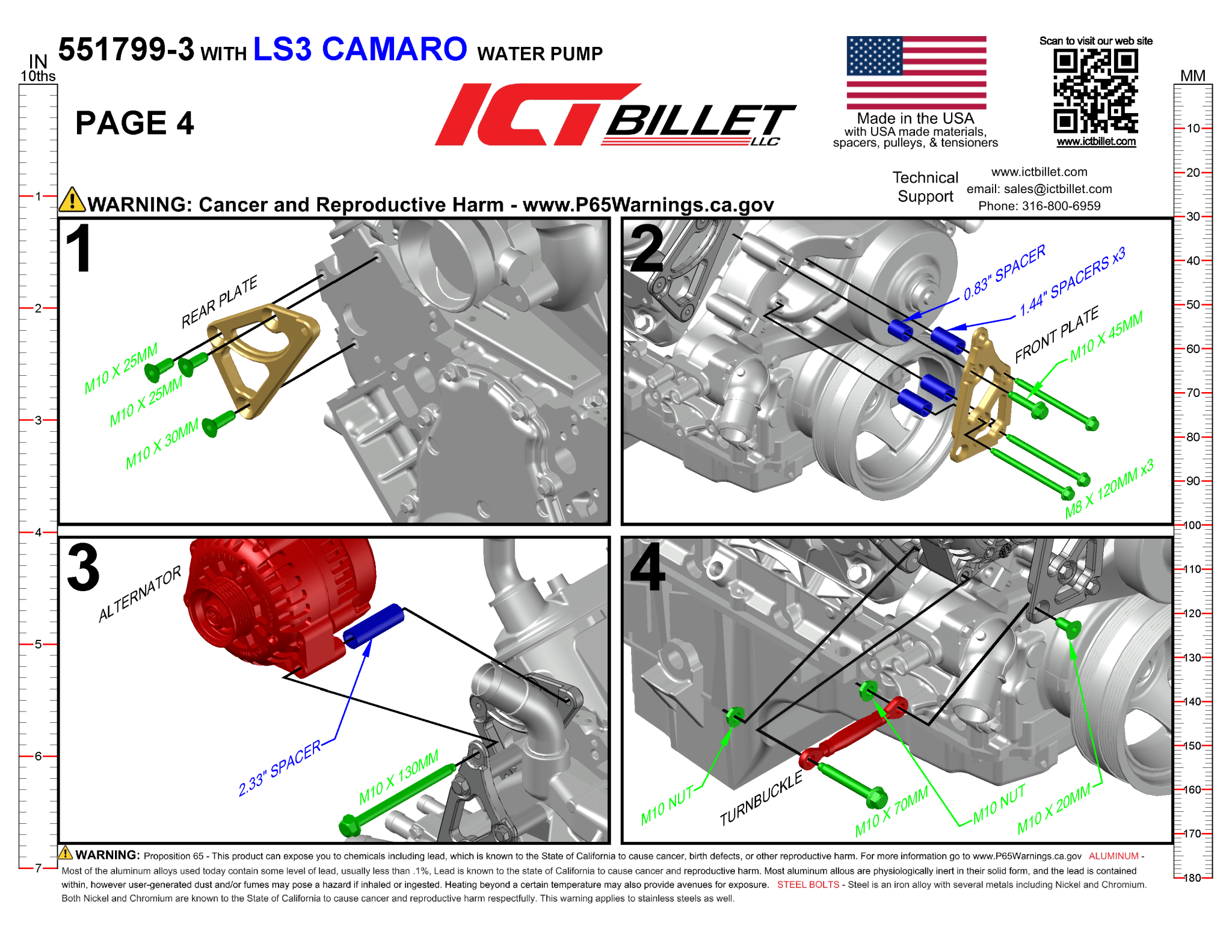 LS Alternator / Power Steering Pump Bracket Kit (for LS1 Water Pump) Turnbuckle - ICT Billet 551498LS0WP-3