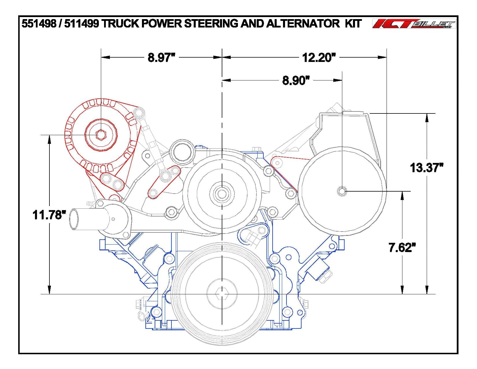 LS Alternator / Power Steering Pump Bracket Kit (for LS1 Water Pump) Turnbuckle - ICT Billet 551498LS0WP - 3