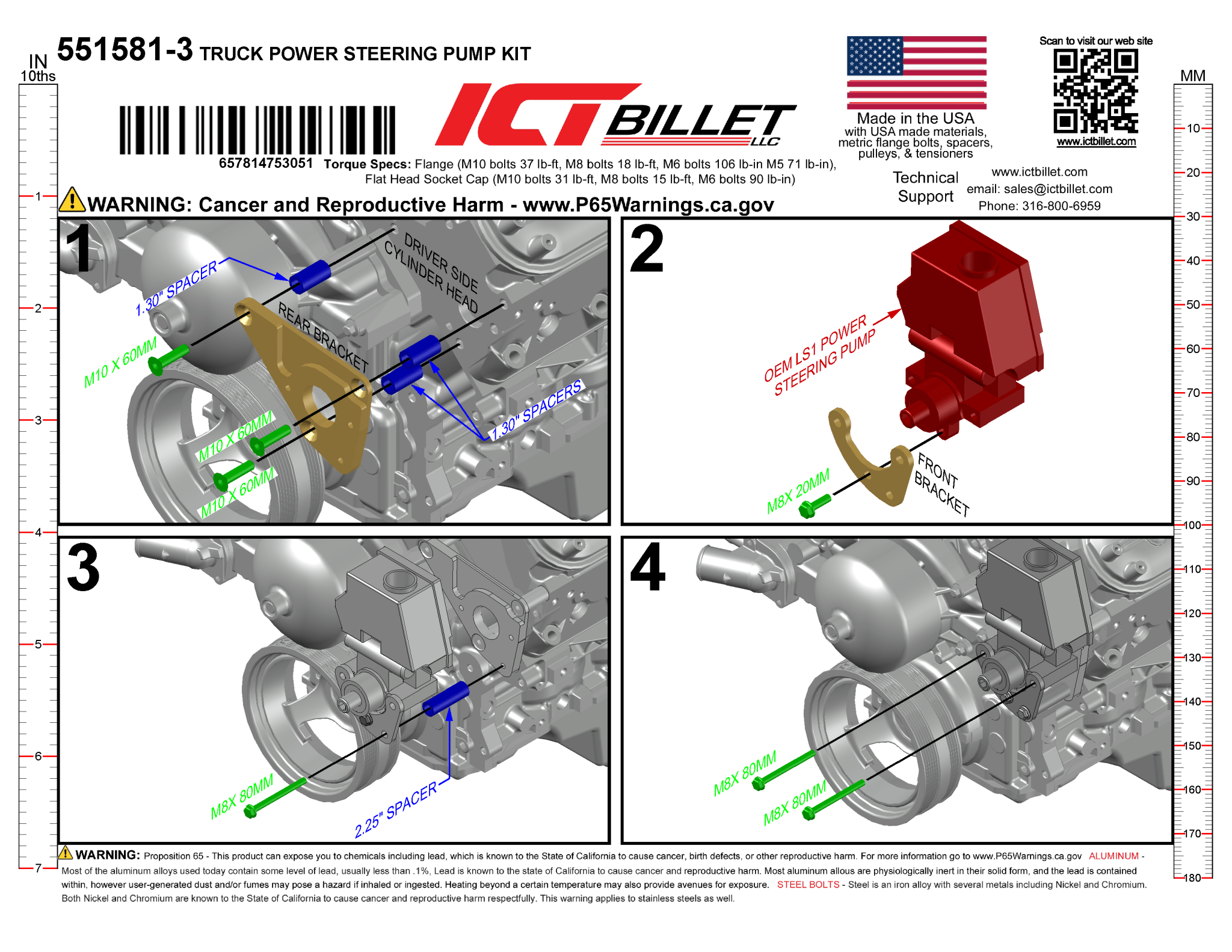 LS Alternator / Power Steering Pump Bracket Kit (for LS1 Water Pump) Turnbuckle - ICT Billet 551498LS0WP-3