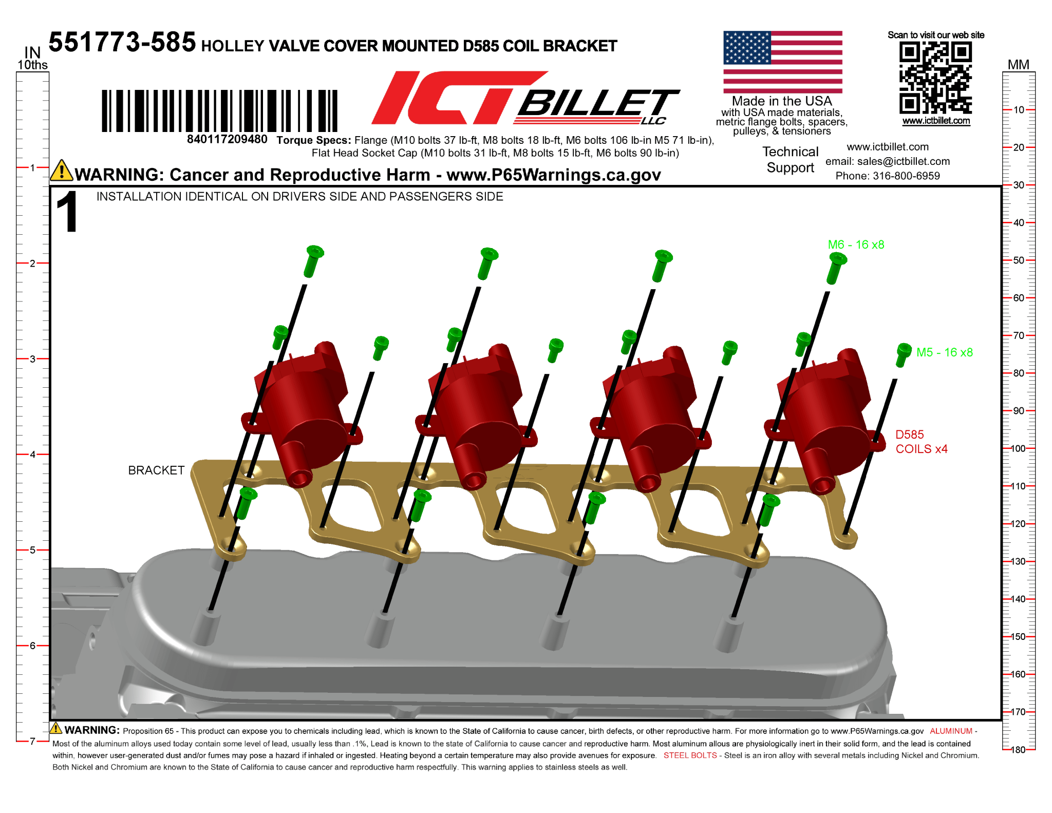 LS Billet Coil Brackets Compatible w/ D585 Coil Pack and Holley Valve Covers - ICT Billet 551773-585