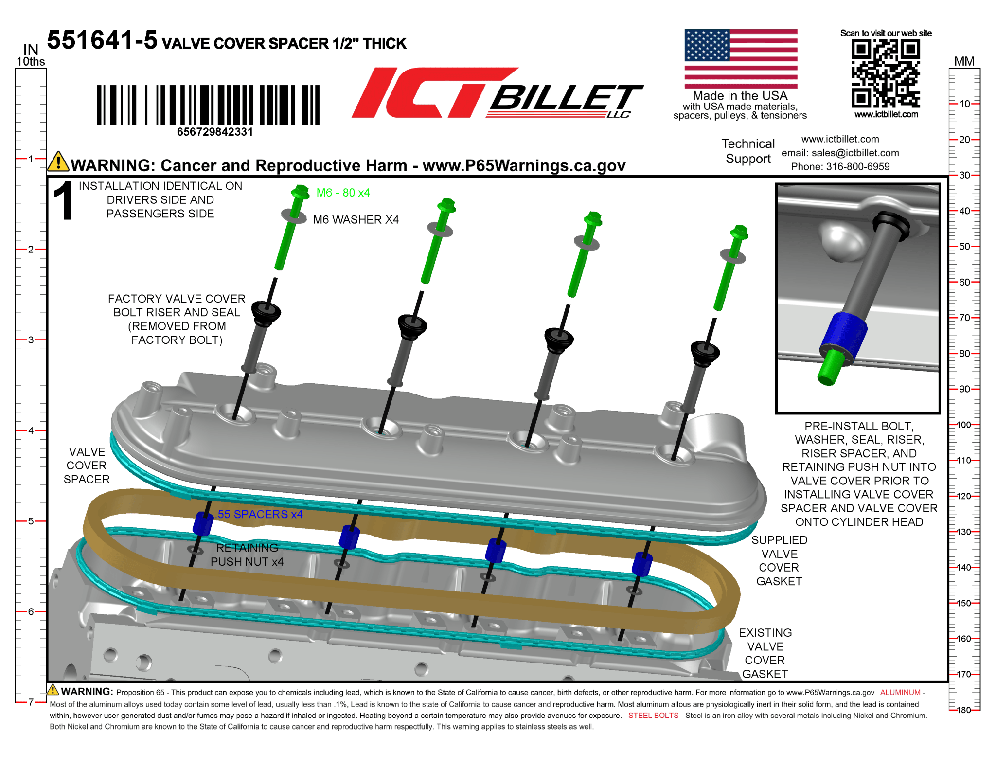 LS Billet Valve Cover Spacer 1/2" - ICT Billet 551641-5