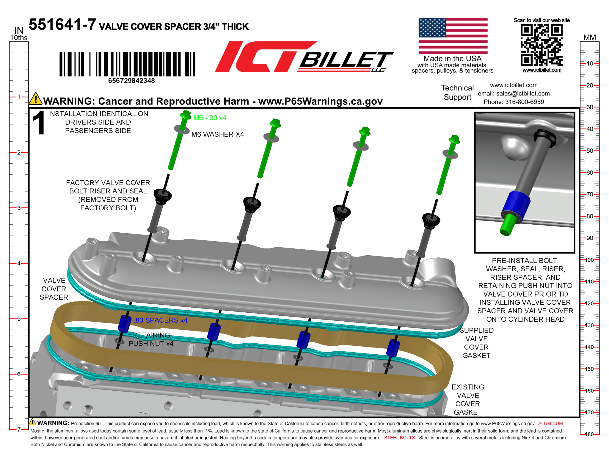 LS Billet Valve Cover Spacer 3/4" - ICT Billet 551641-7