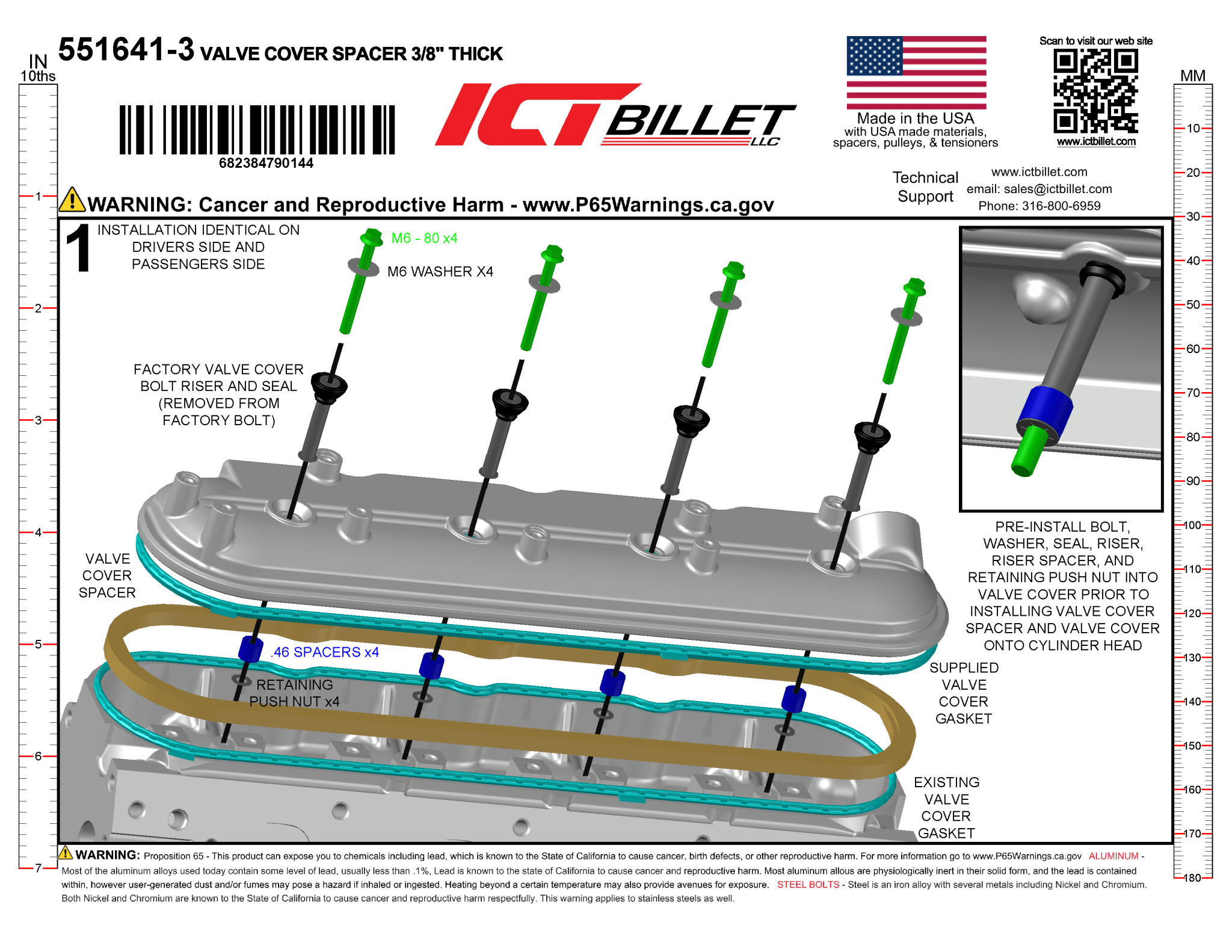 LS Billet Valve Cover Spacer 3/8" - ICT Billet 551641-3