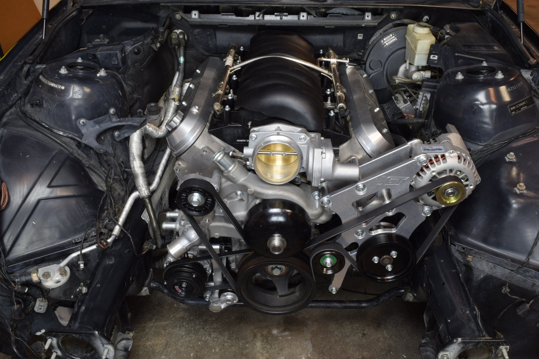 LS BMW E46 Swap Alternator & Power Steering Bracket Kit Truck LS3 5.3L 6.0L - ICT Billet 551796 - 3