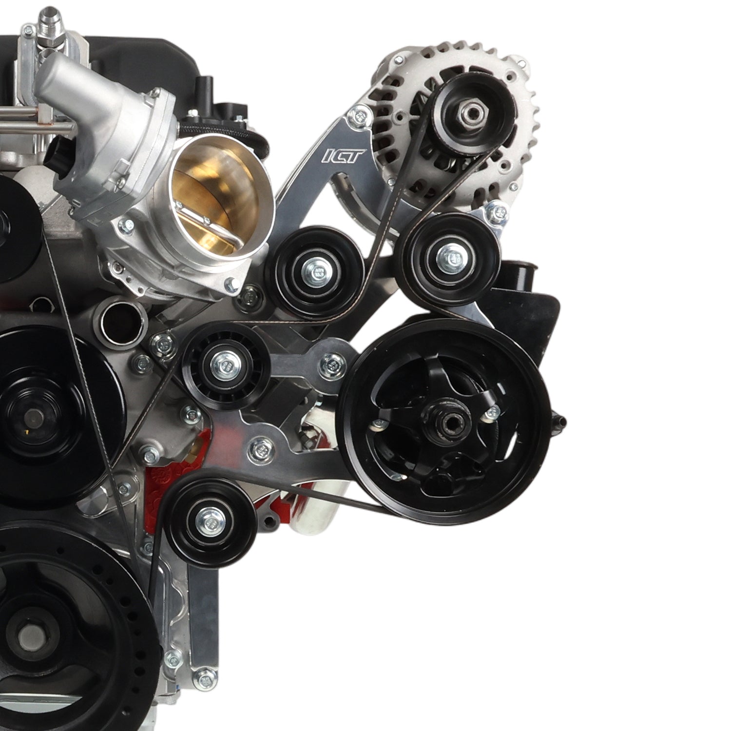 LS C10 / C1500 Truck Alternator and Power Steering Bracket - Corvette Spacing - ICT Billet BKT - LS002 - 1