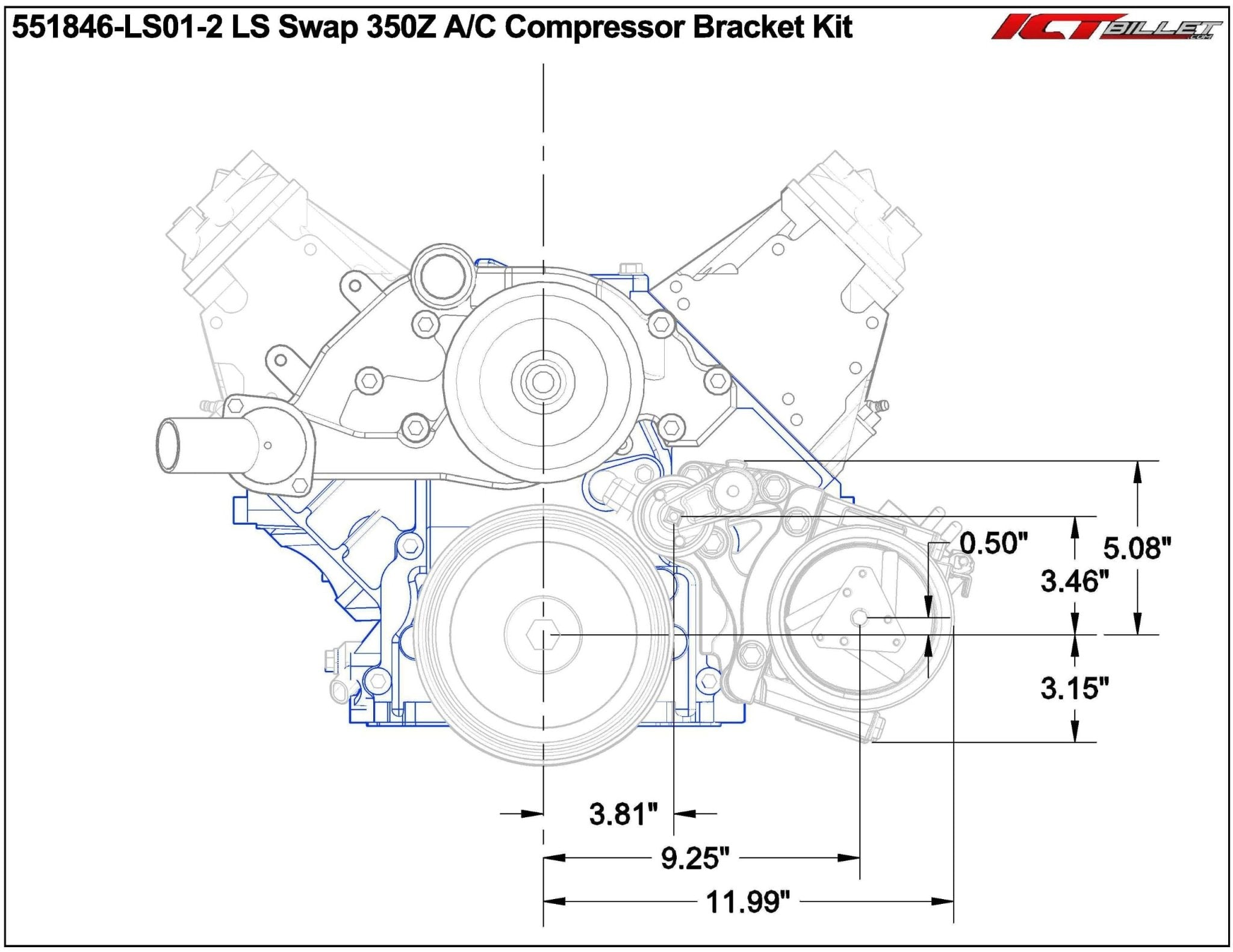 LS Camaro - AC Bracket for OEM Nissan 350Z AC Compressor LS1 - ICT Billet 551846-LS01-2