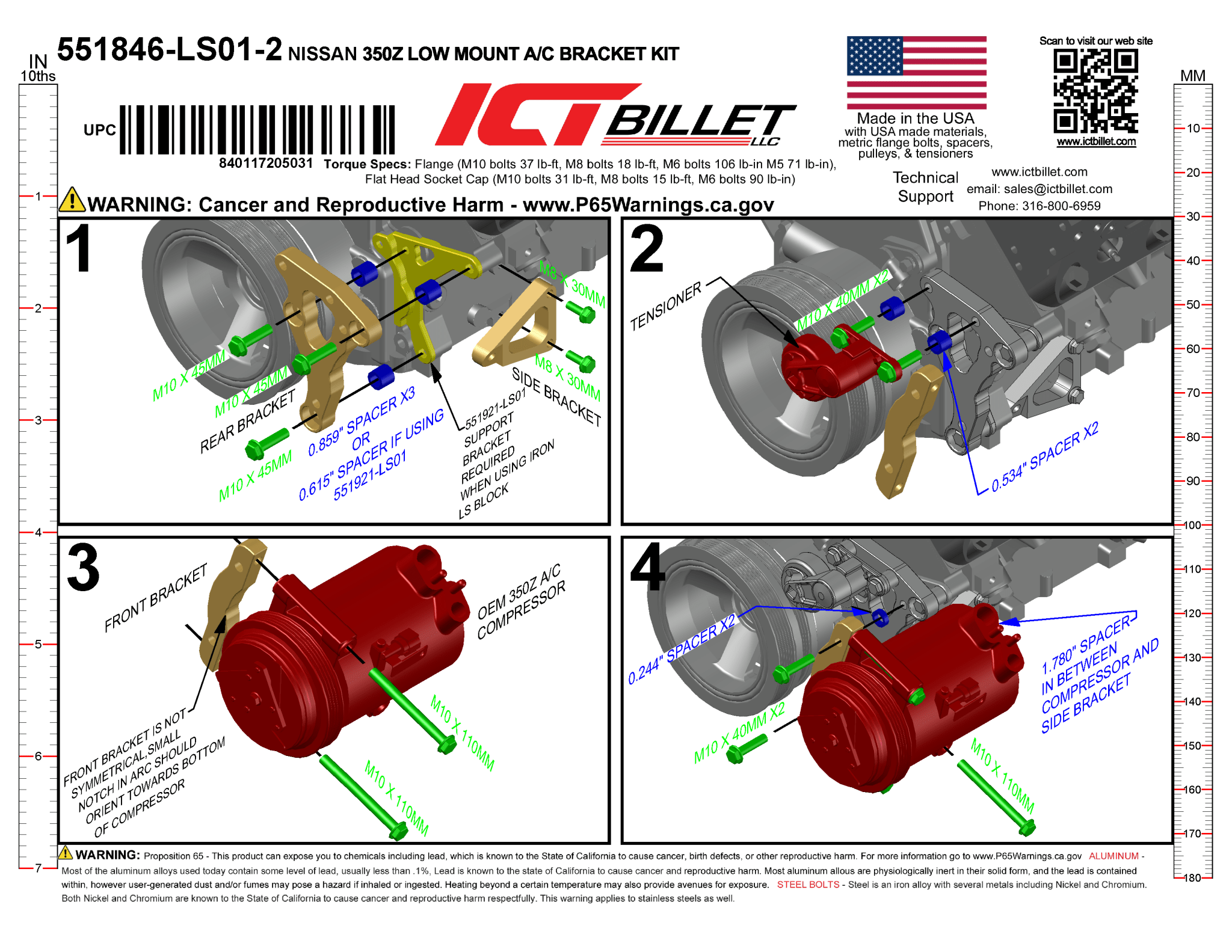 LS Camaro - AC Bracket for OEM Nissan 350Z AC Compressor LS1 - ICT Billet 551846-LS01-2