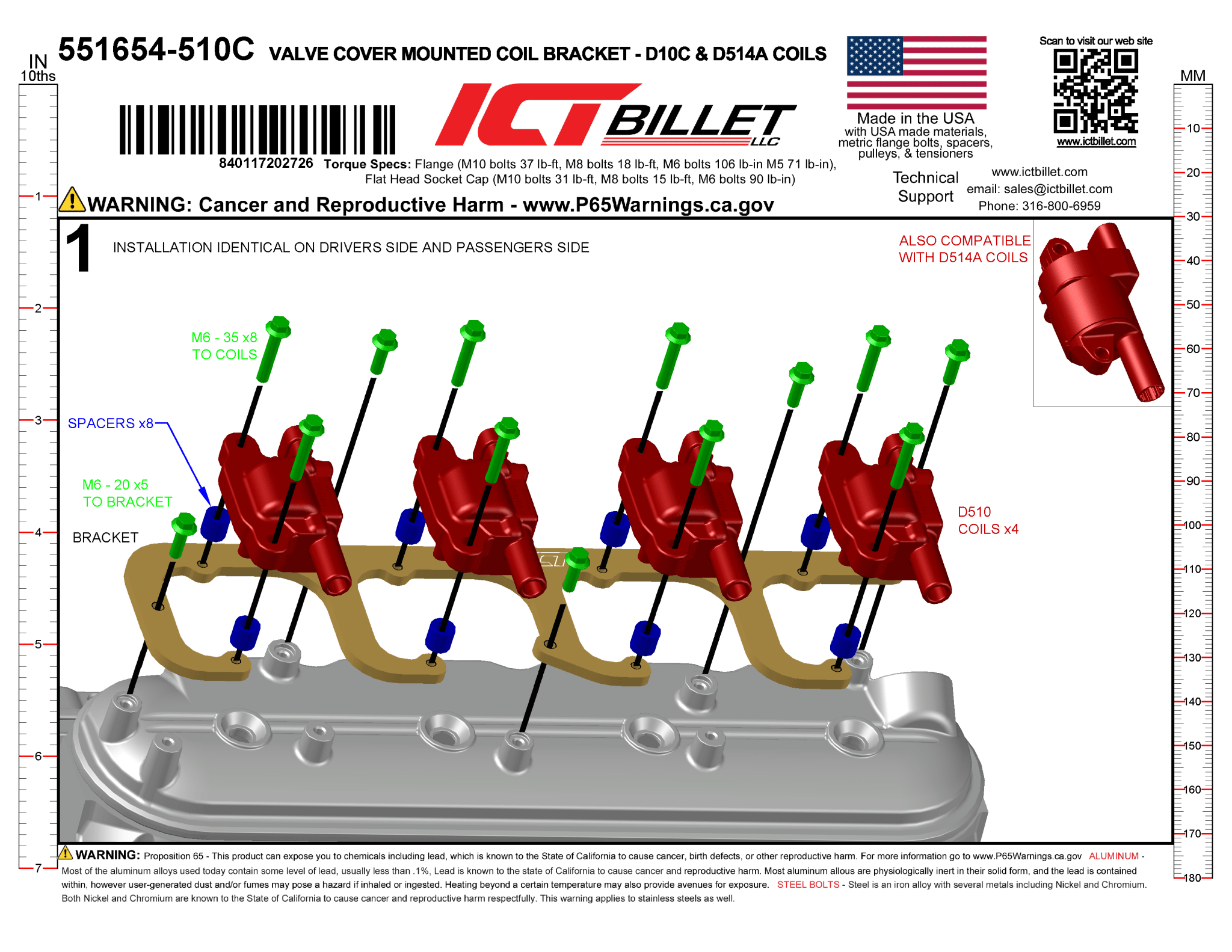 LS Coil Bracket Set for 514A & D510C Coils - ICT Billet 551654-510C