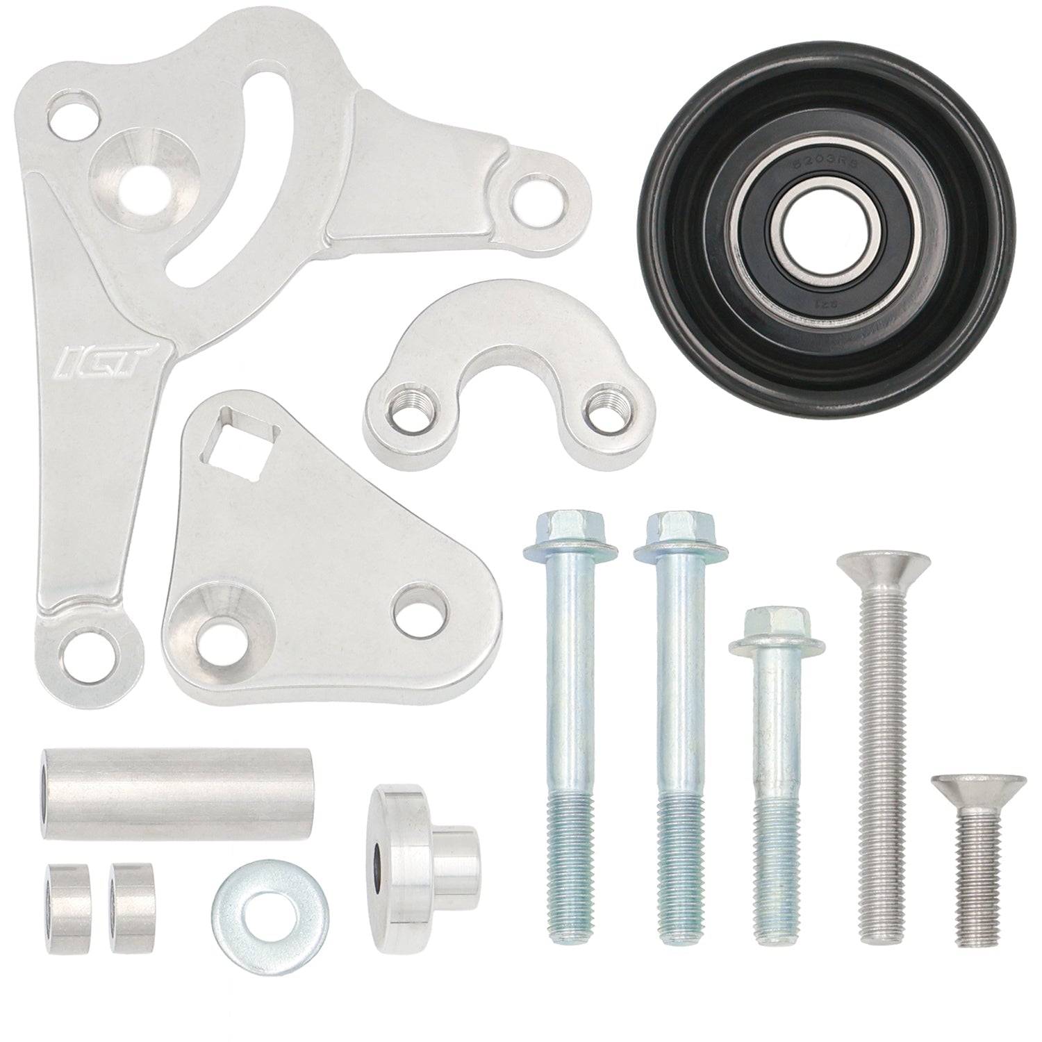 LS Corvette Alternator Bracket Low Mount w/ Manual Tensioner - ICT Billet 551668T-1