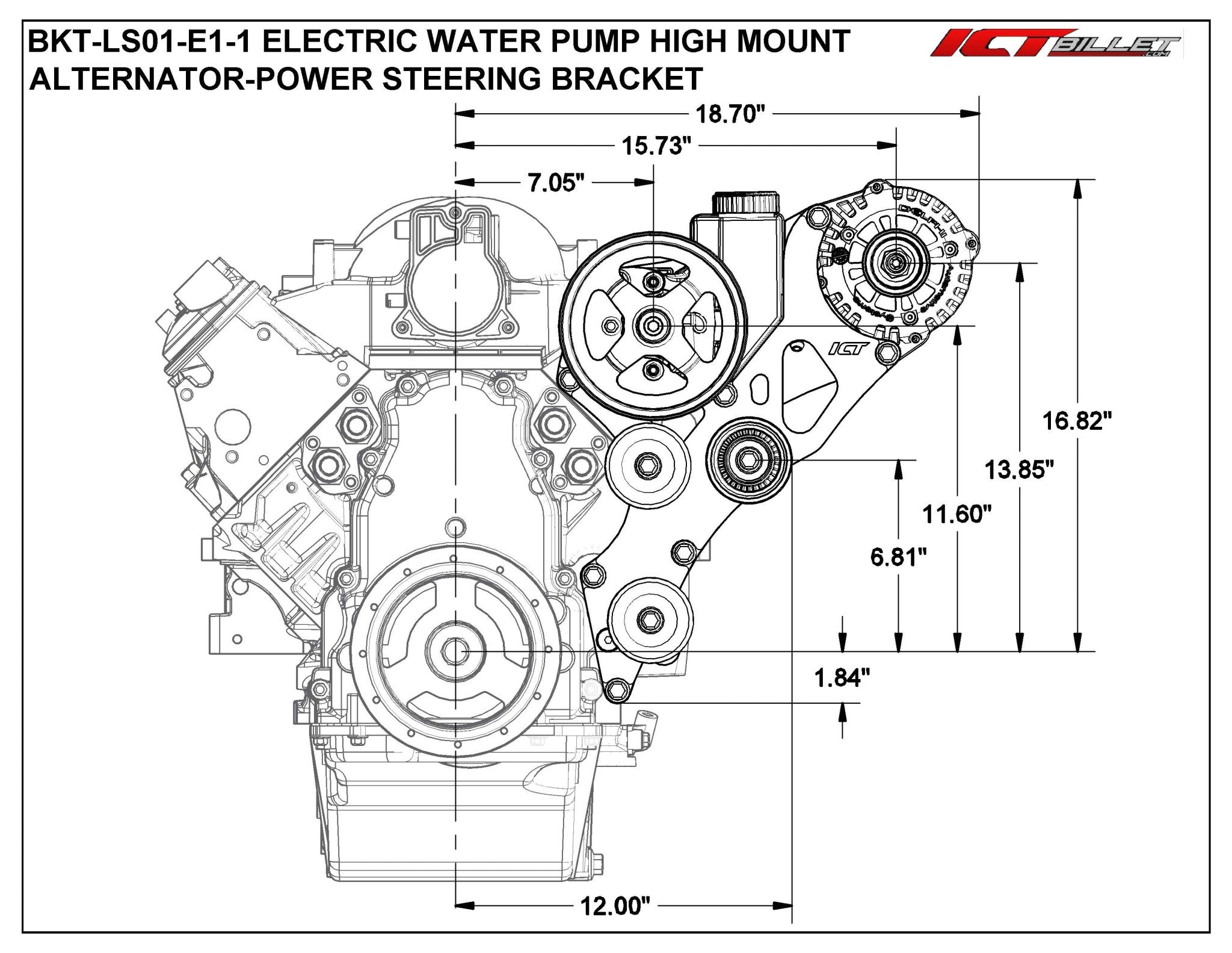 LS Corvette - Alternator / Power Steering Pump Bracket Kit for Electric WP - ICT Billet BKT-LS01-E1-1