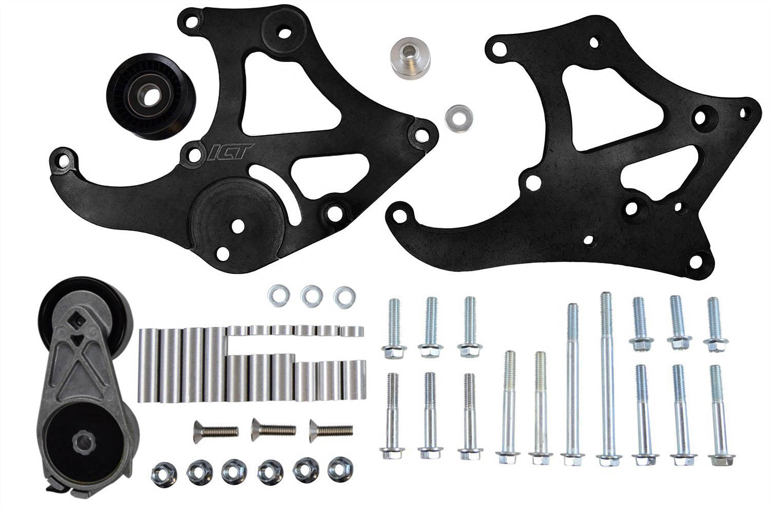 LS Corvette - Black Sanden 508 A/C Air Conditioner Compressor Bracket Kit LS AC GTO - ICT Billet 551474-1B