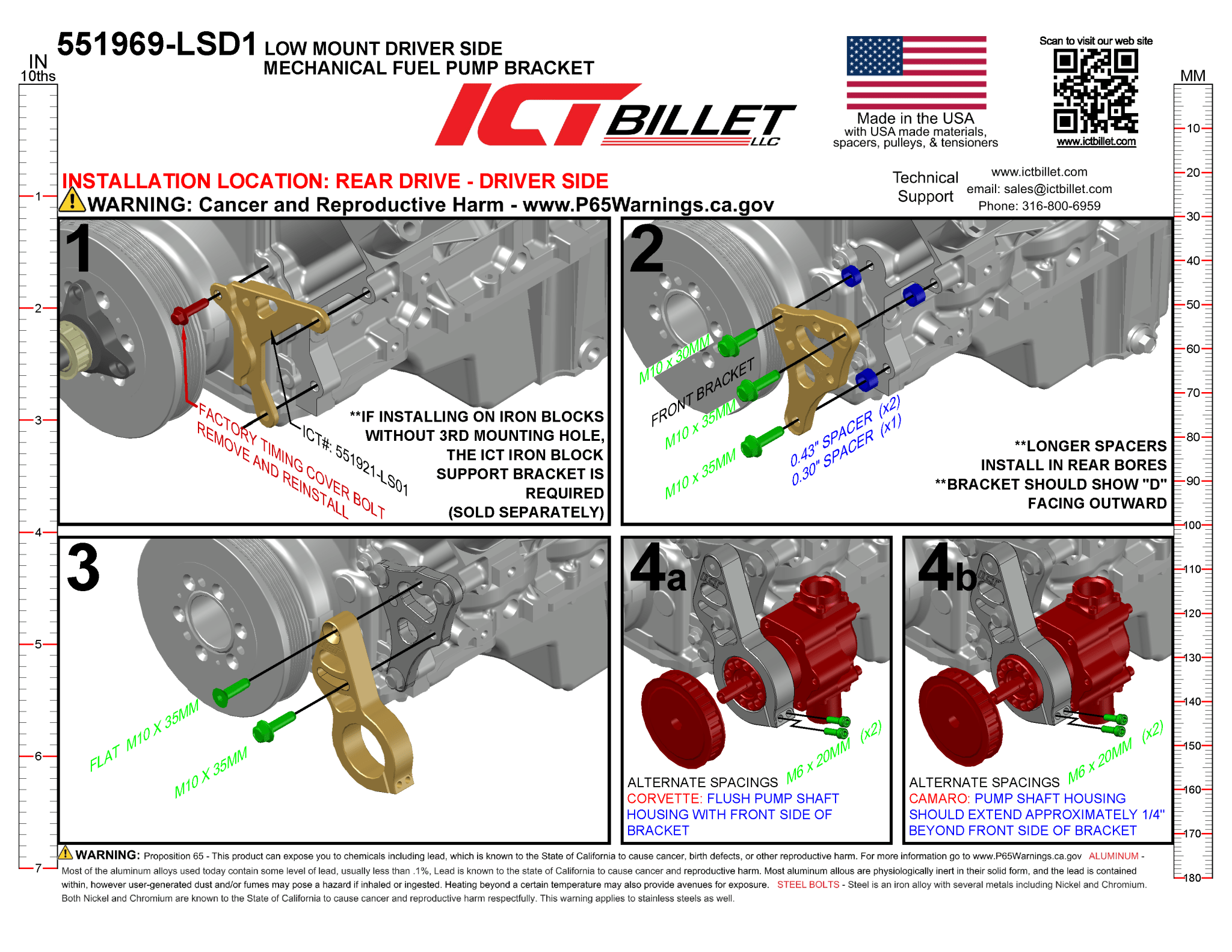 LS Engine Low Mount Driver Side Mechanical Fuel Pump Bracket - ICT Billet 551969-LSD1