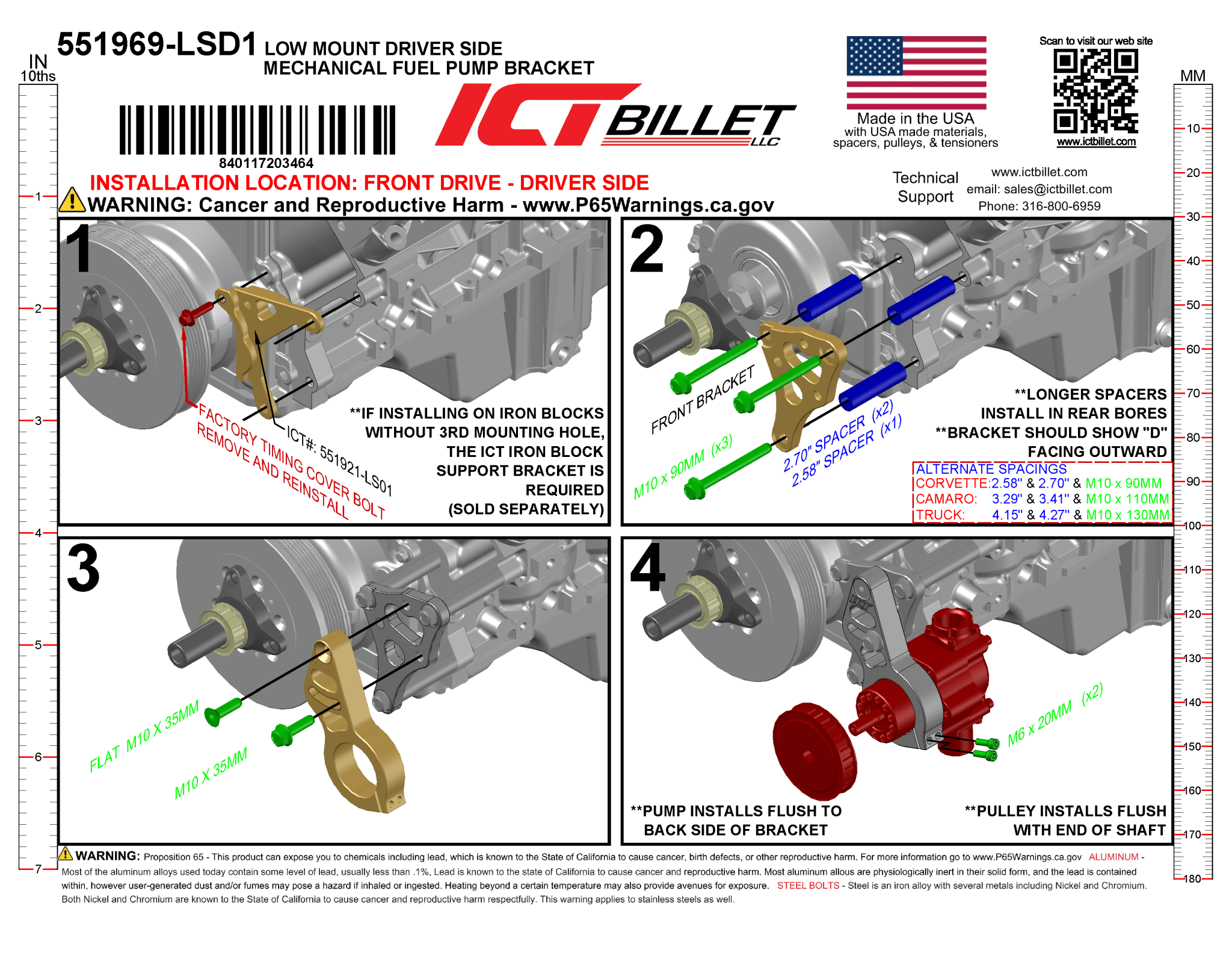 LS Engine Low Mount Driver Side Mechanical Fuel Pump Bracket - ICT Billet 551969-LSD1