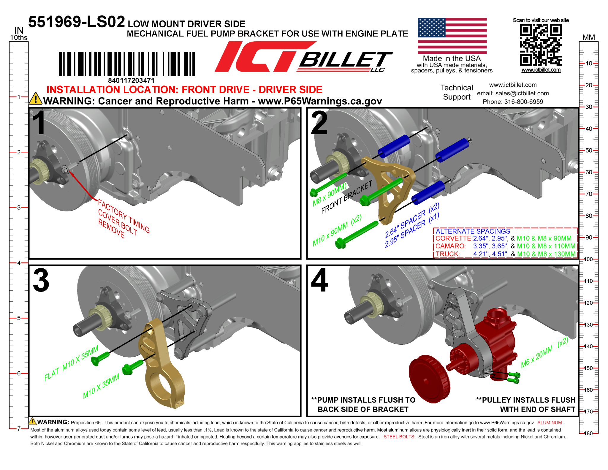 LS Engine Low Mount Driver Side Mechanical Fuel Pump Bracket with Iron Block and Motor Plate - ICT Billet 551969-LS02