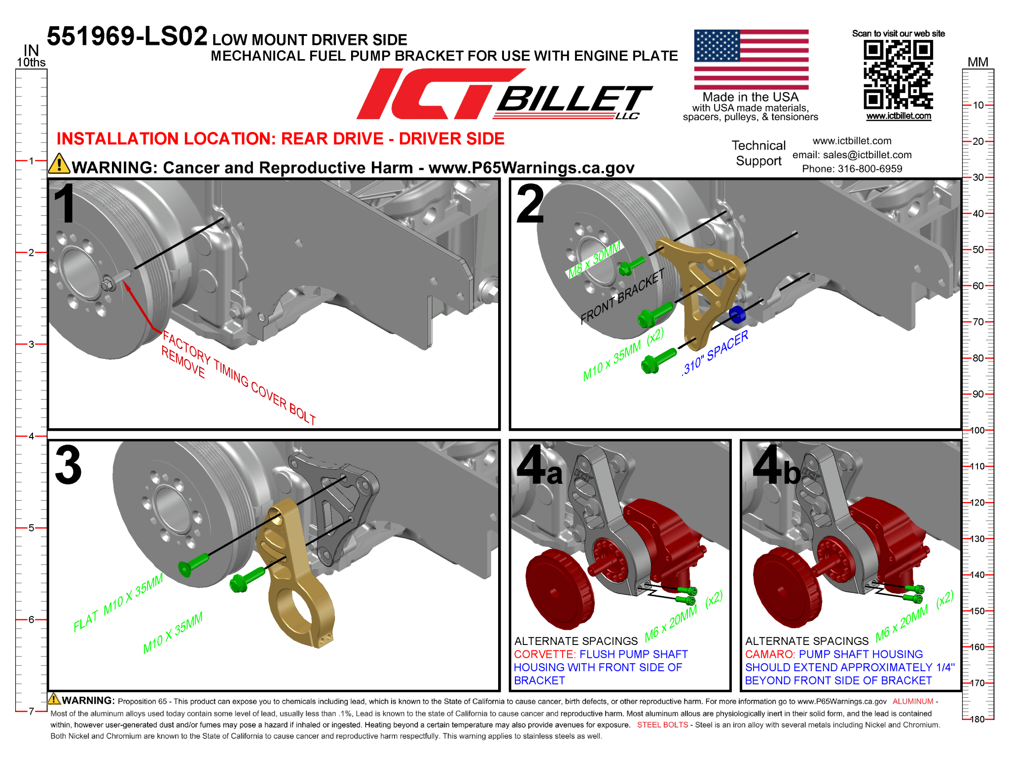 LS Engine Low Mount Driver Side Mechanical Fuel Pump Bracket with Iron Block and Motor Plate - ICT Billet 551969-LS02