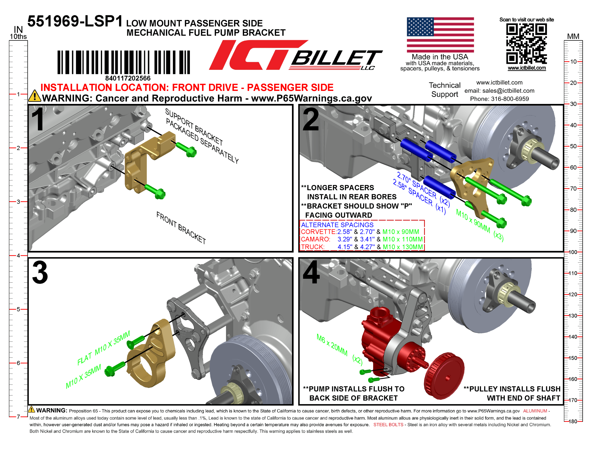 LS Engine Low Mount Passenger Side Mechanical Fuel Pump Bracket - ICT Billet 551969-LSP1