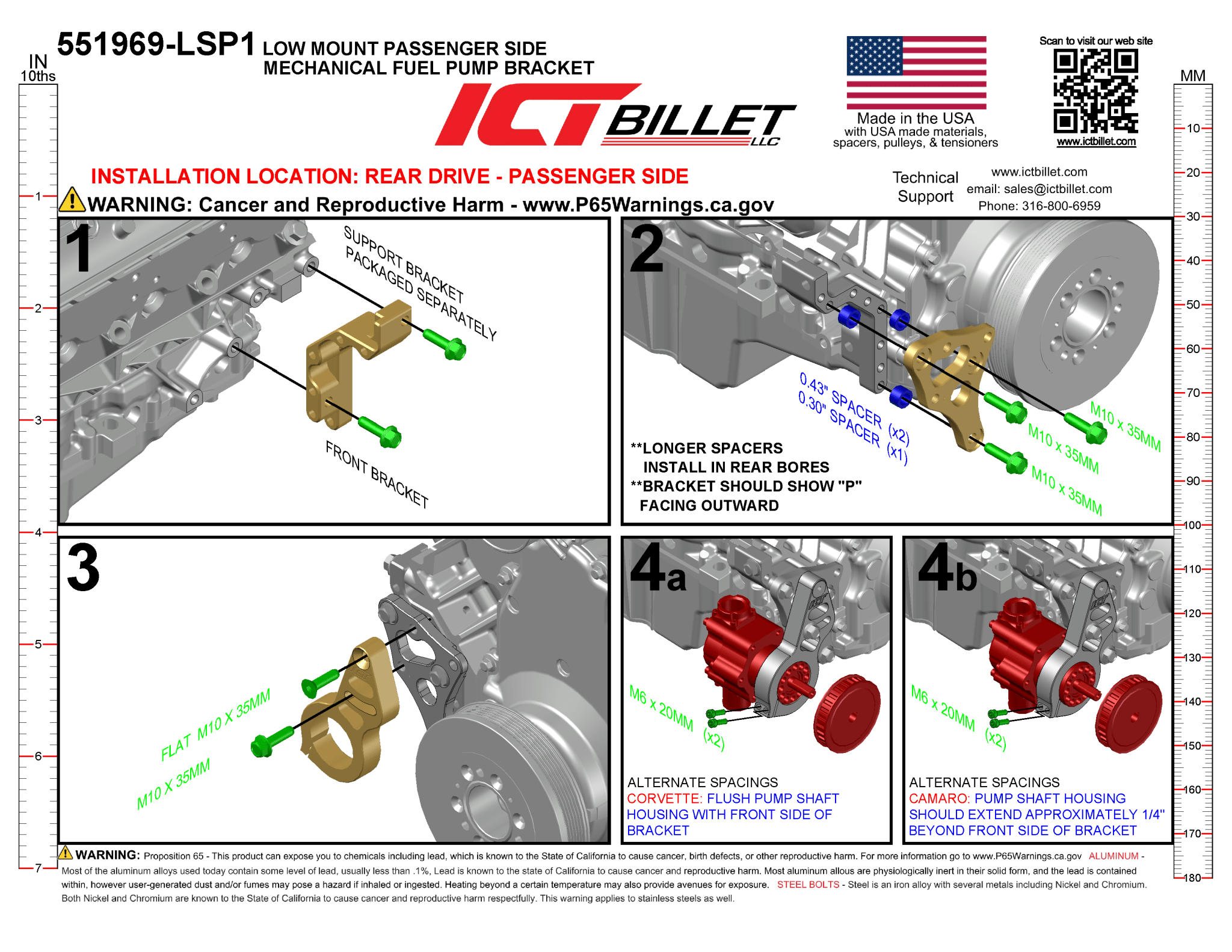 LS Engine Low Mount Passenger Side Mechanical Fuel Pump Bracket - ICT Billet 551969-LSP1
