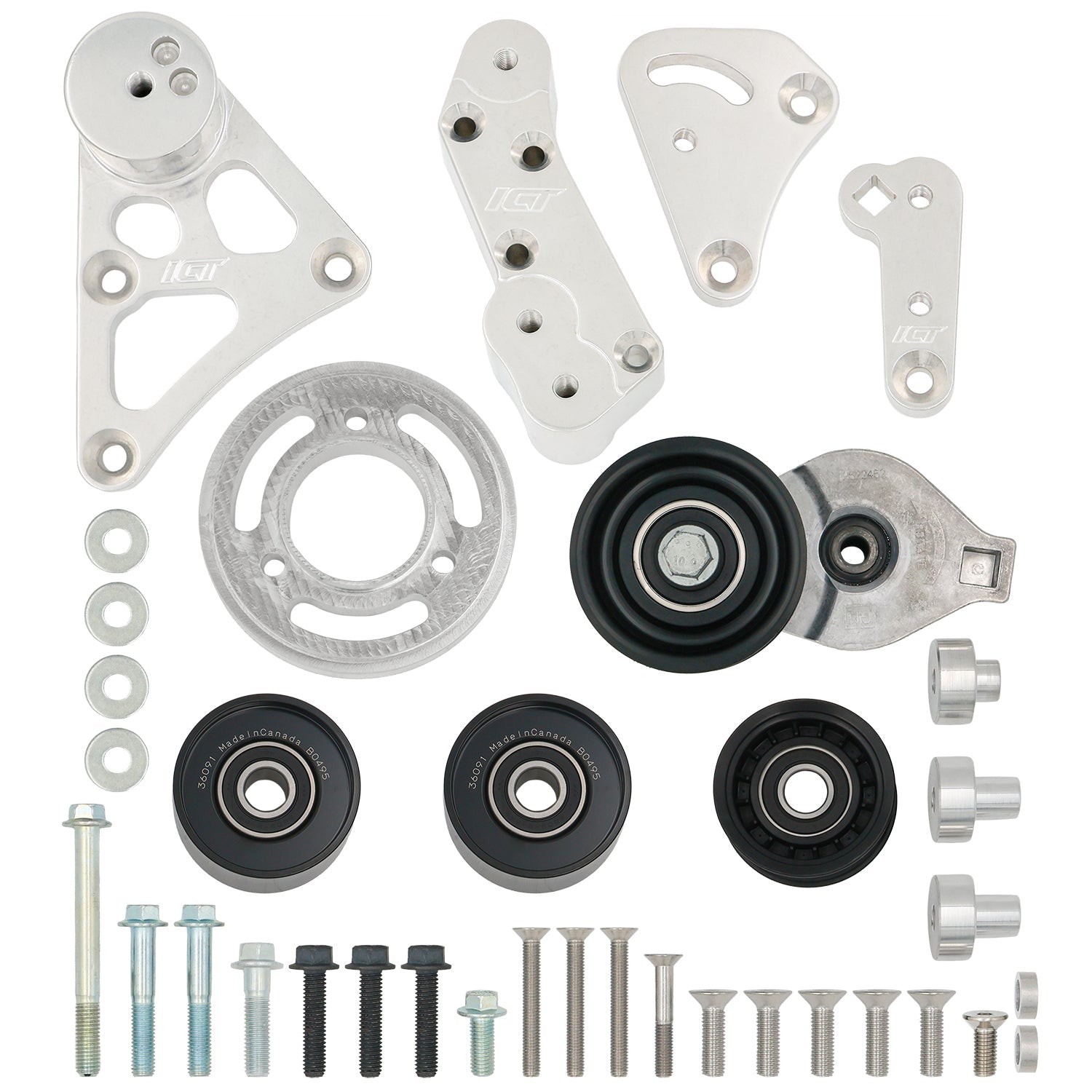 LS Engine to Escalade V 10 Rib Idler and Belt Tensioner Brackets Kit - ICT Billet 551189-LS-ESV-KIT