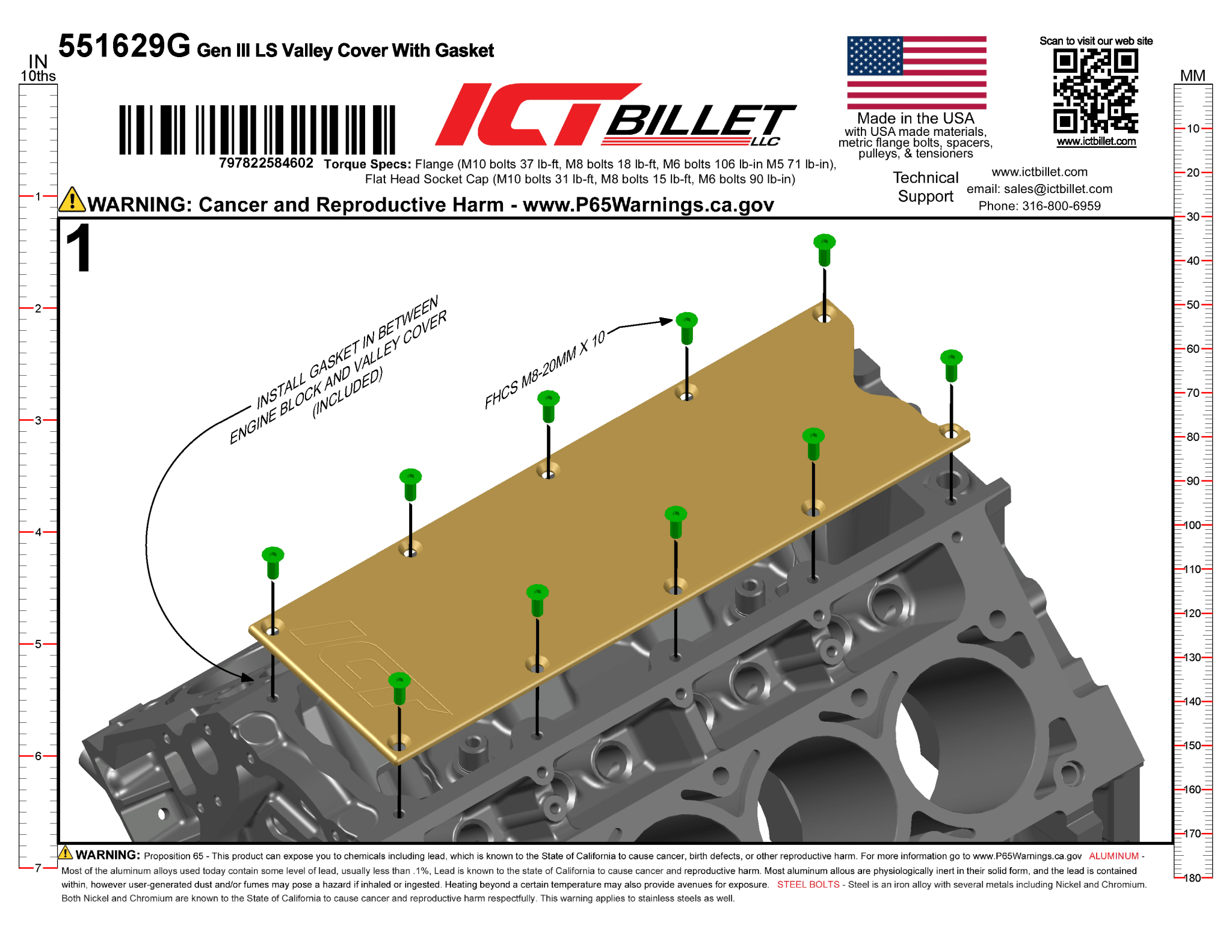 LS Gen 3 VALLEY PAN Cover with GASKET Plate Billet Knock Sensor Delete LSX LS1 - ICT Billet 551629G
