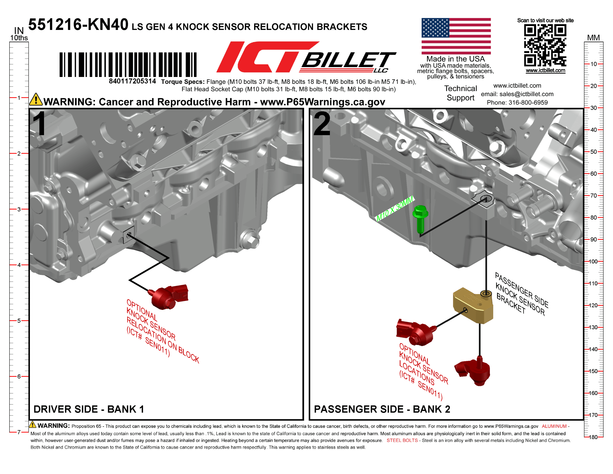 LS Gen 4 / LT Gen 5 Knock Sensor Relocation Bracket - ICT Billet 551216-KN40