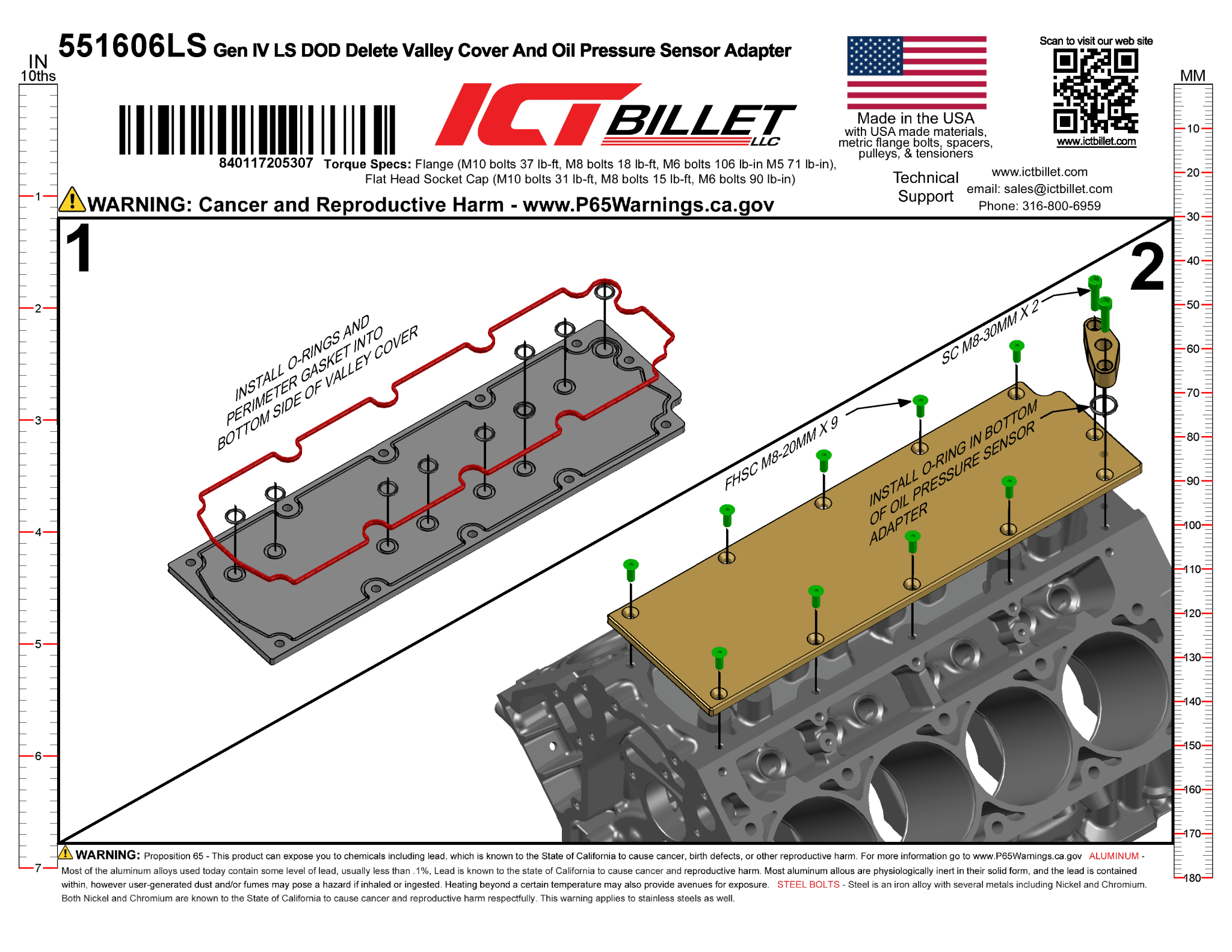 LS Gen 4 O-ringed Valley Pan Cover Plate for DOD Delete w/ Oil Sensor Port - ICT Billet 551606LS