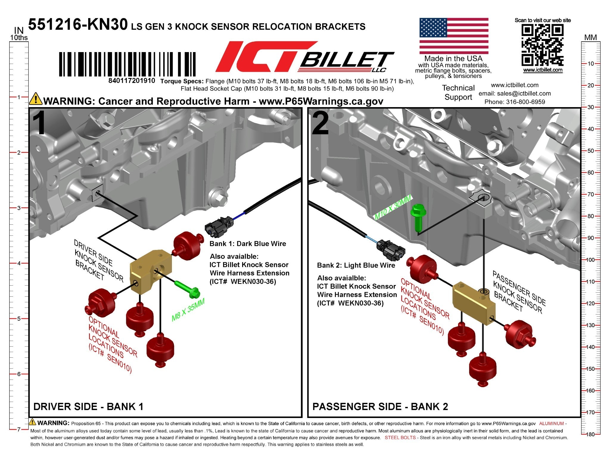 LS Gen III Knock Sensor Relocation Brackets - ICT Billet 551216-KN30