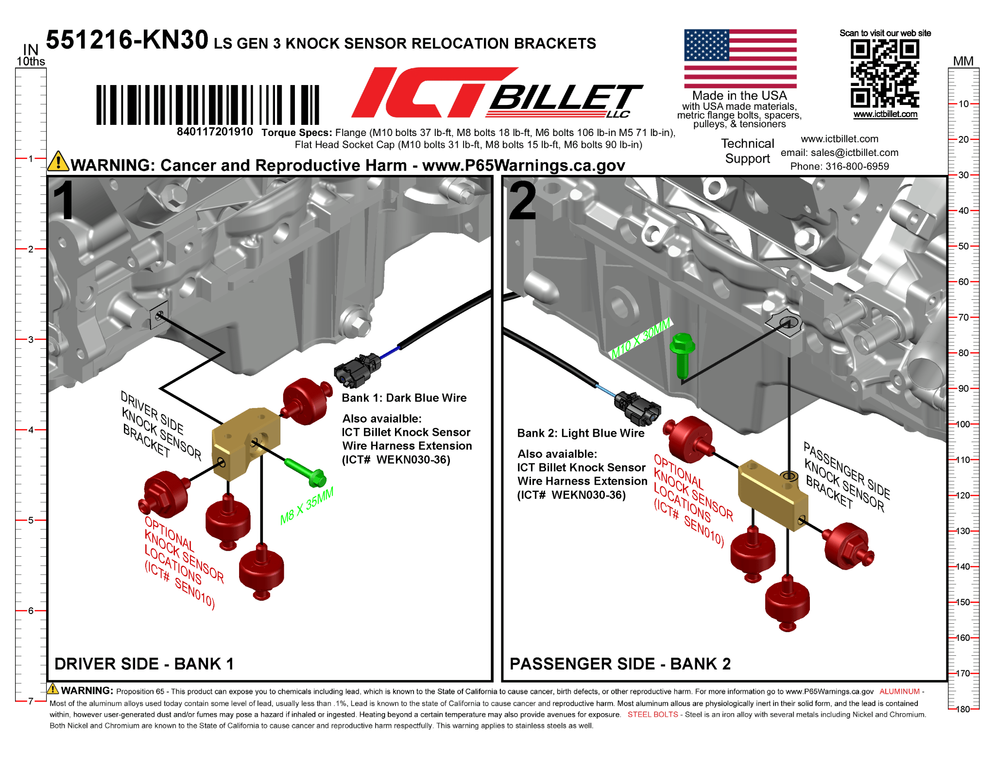 LS Gen III Knock Sensor Relocation Brackets - ICT Billet 551216-KN30