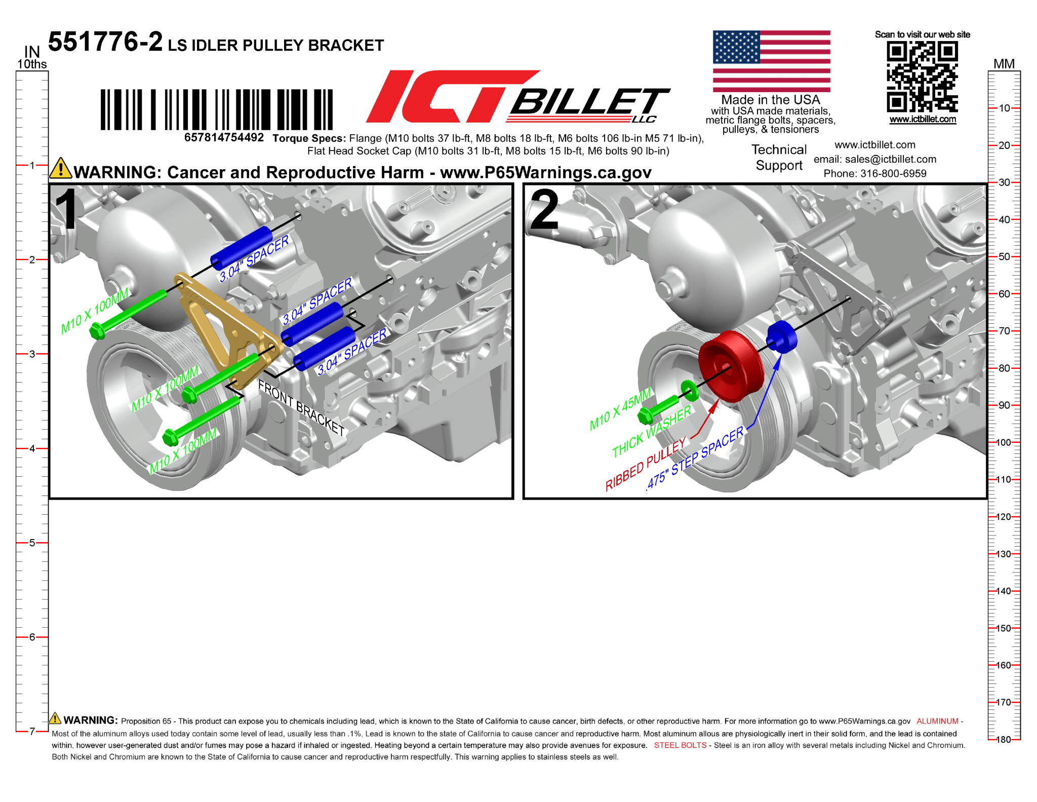 LS Idler Pulley Bracket for Power Steering Delete - Camaro Spacing - ICT Billet 551776-2