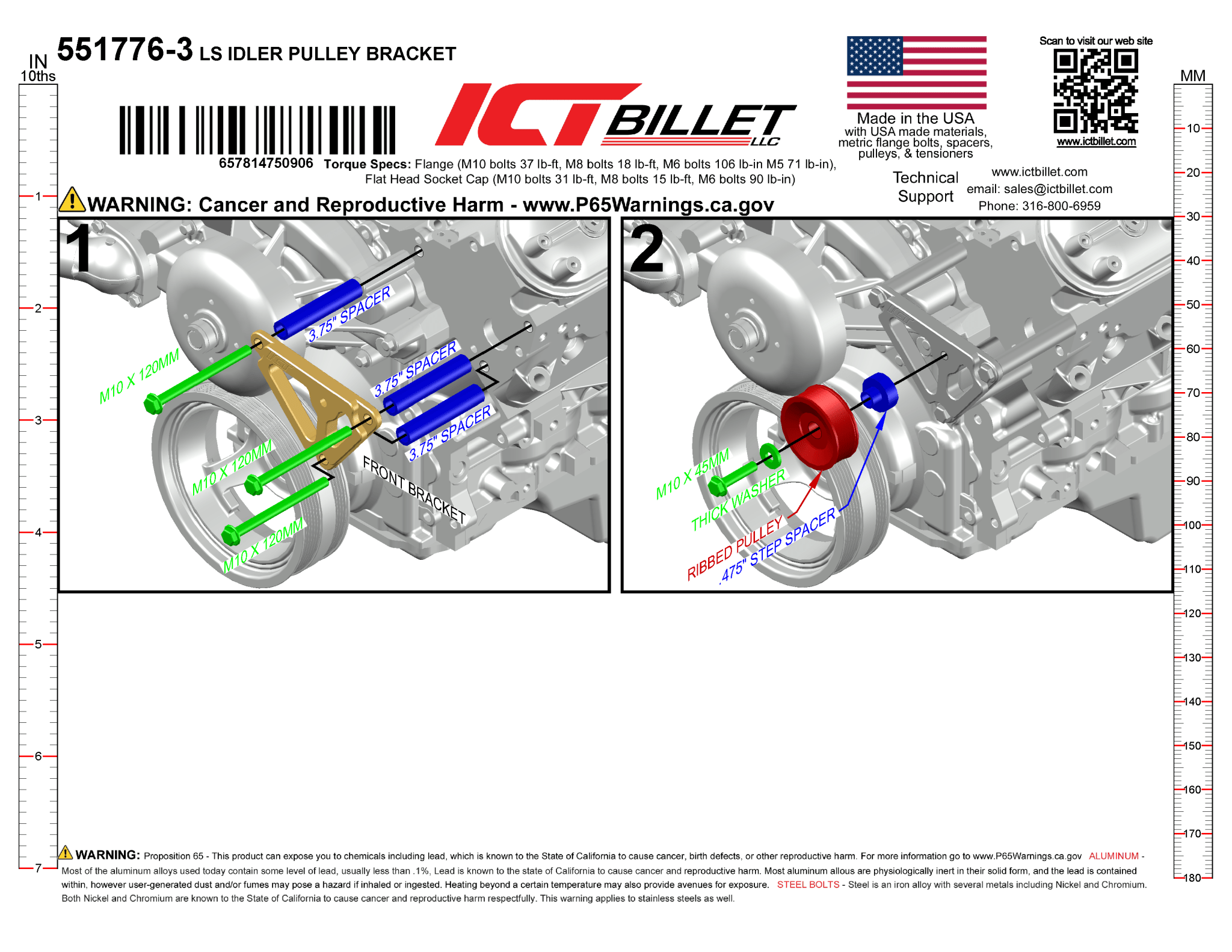 LS Idler Pulley Bracket - Truck Spacing - ICT Billet 551776-3