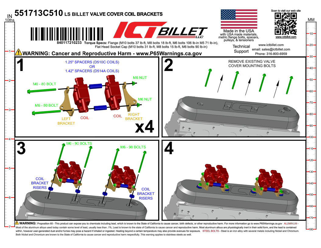 LS Ignition Coil Brackets for 514A & D510C (for ICT Billet Valve Covers) - ICT Billet 551713C510