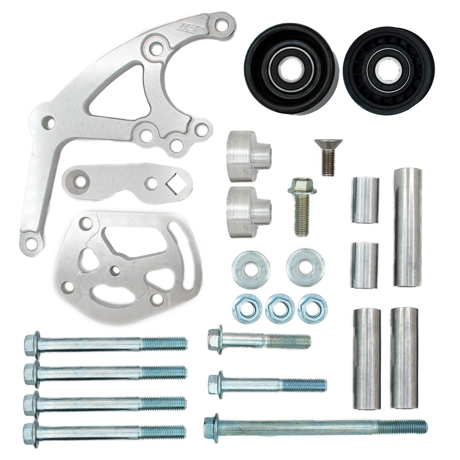 LS Low Mount Alternator Bracket for Electric Water Pump w/ Manual Tensioner Compatible with Camaro LS1 - ICT Billet 551667EWTN-2