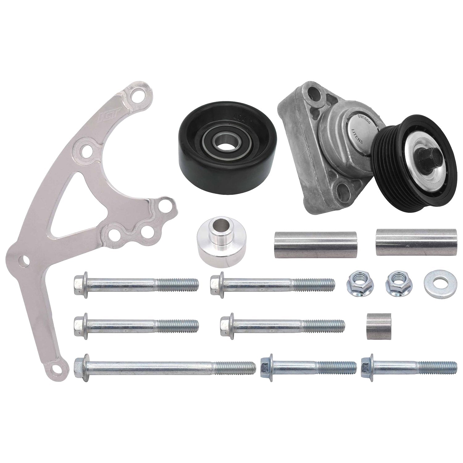 LS Low Mount Alternator Bracket for Electric Water Pump w/ Tensioner Compatible with Corvette - ICT Billet 551667EWP-1