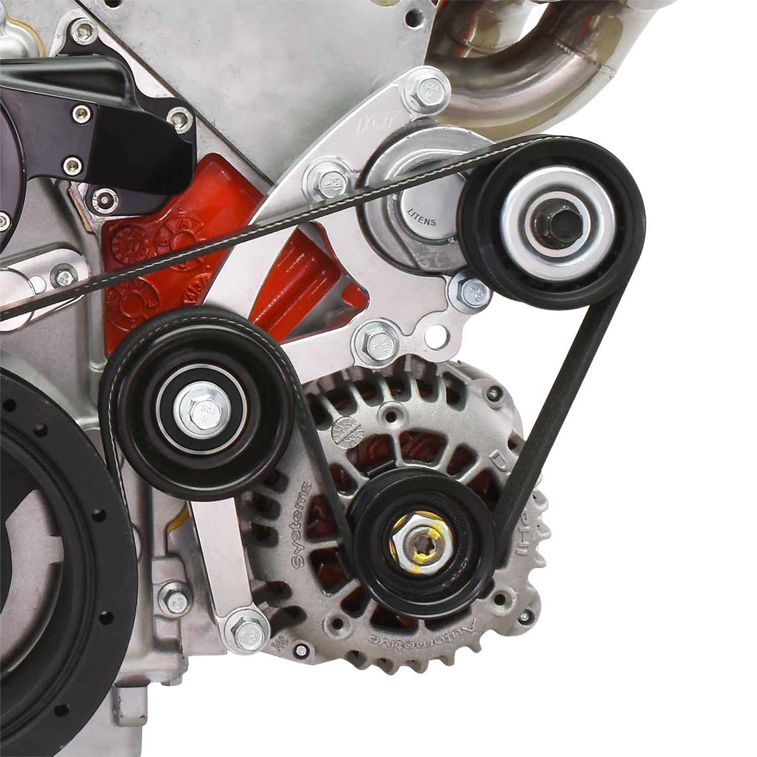 LS Low Mount Alternator Bracket for Electric Water Pump w/ Tensioner Compatible with Corvette - ICT Billet 551667EWP-1