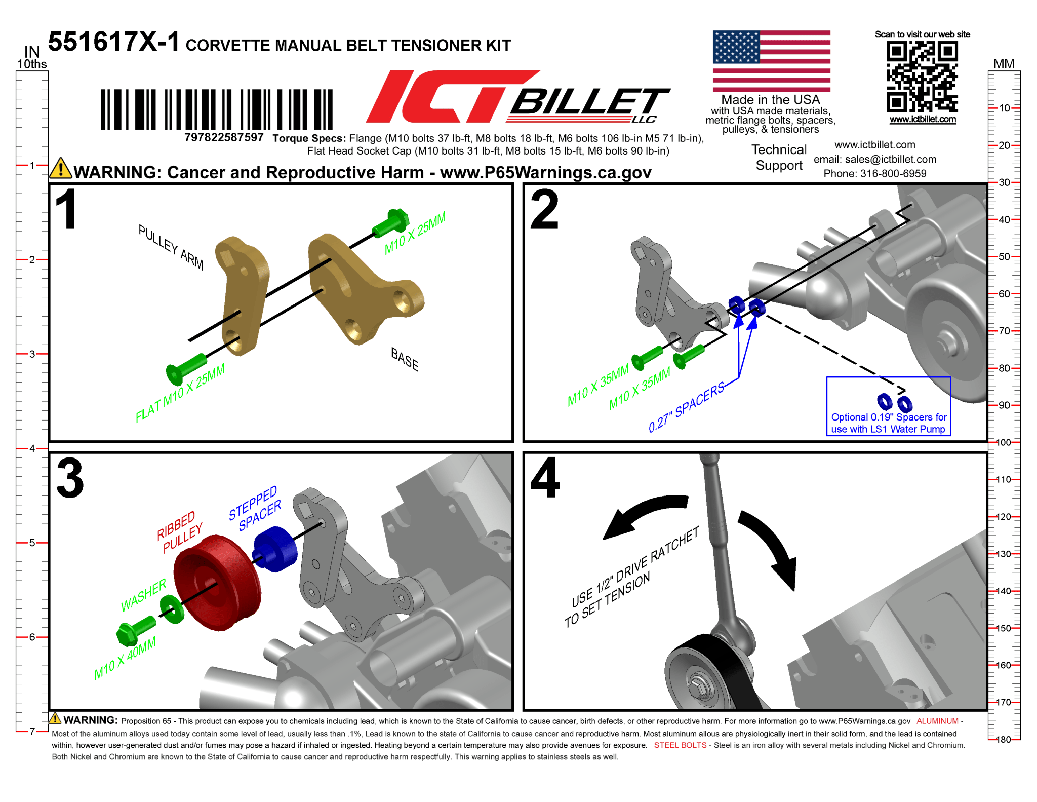 LS Manual Belt Tensioner - Corvette Spacing - ICT Billet 551617X-1