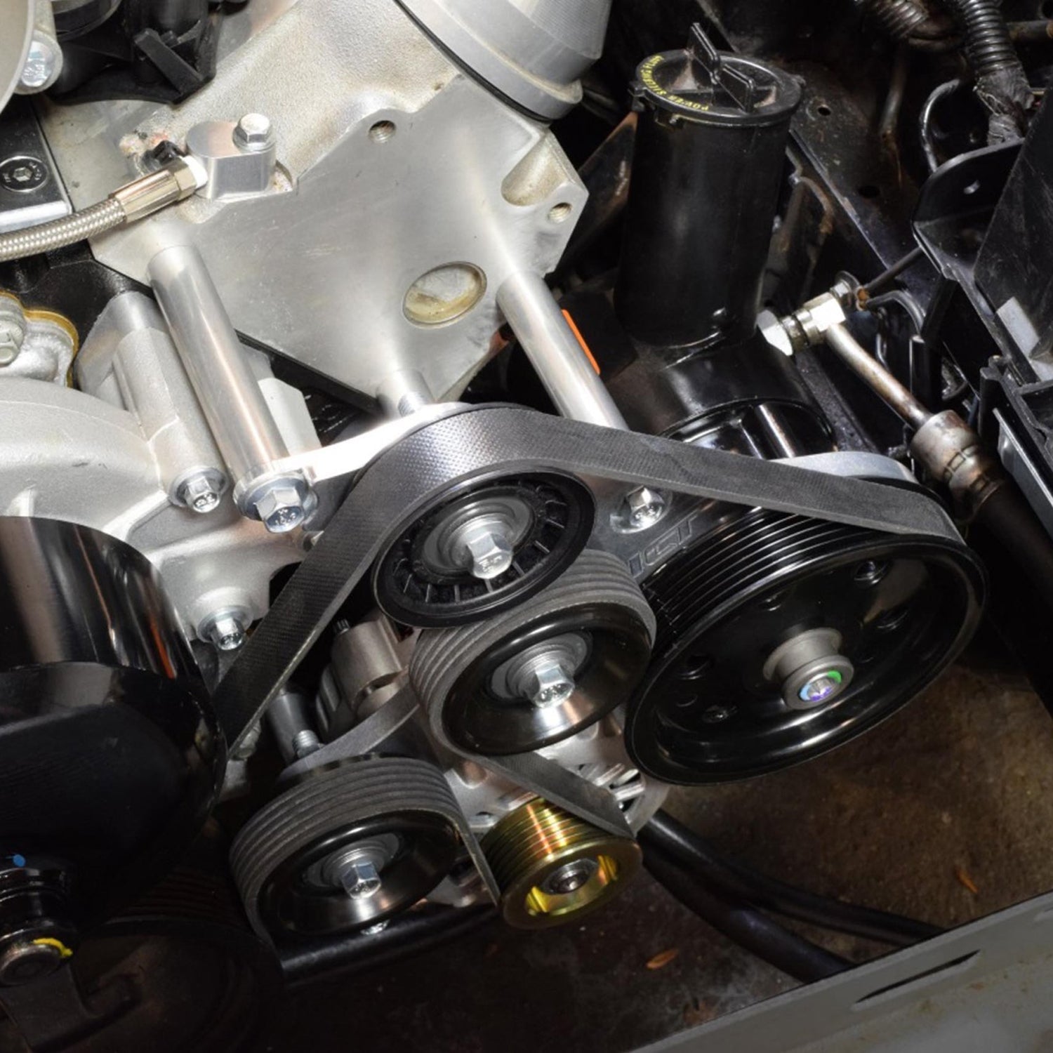 LS OEM Fox Body A/C Compressor Alternator Power Steering Bracket Swap Mustang AC - ICT Billet 551795-2