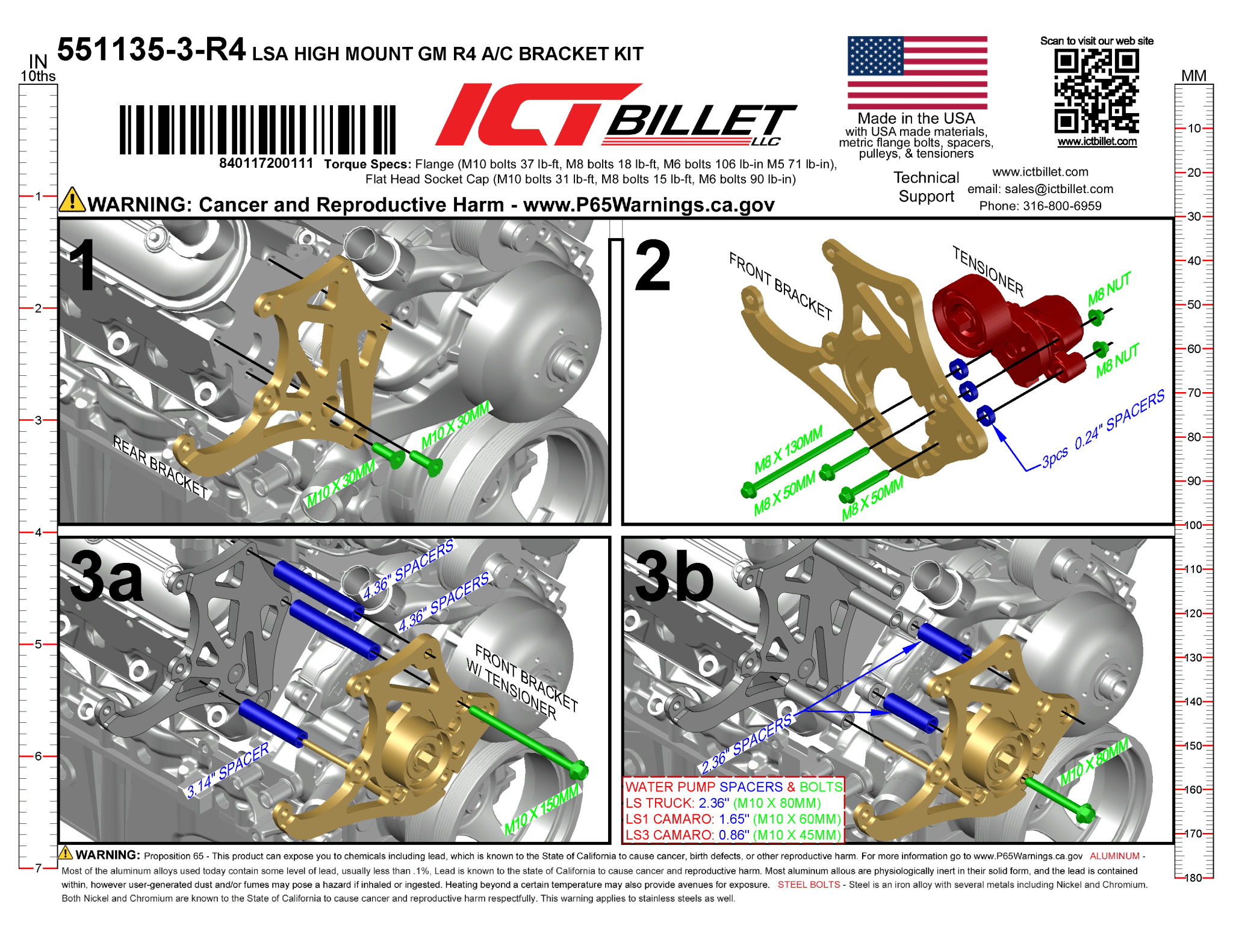 LS or LSA A/C Bracket - R4 - Truck Spacing - ICT Billet 551135-3-R4