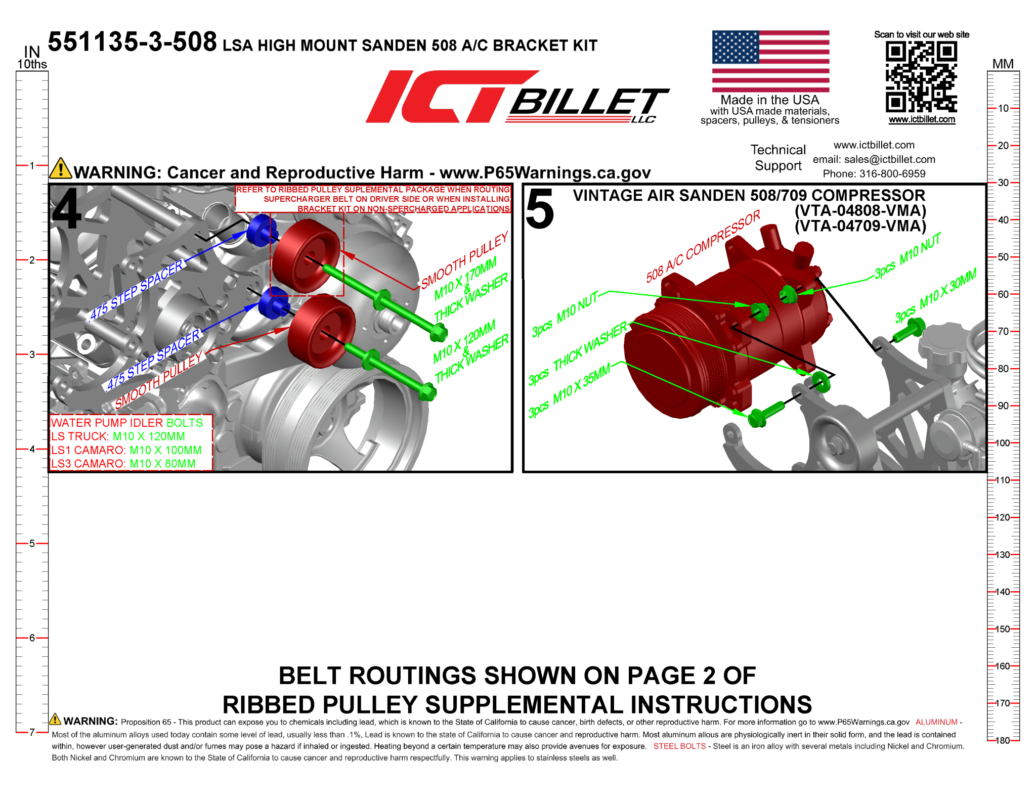 LS or LSA A/C Bracket - Sanden 508 - Truck Spacing - ICT Billet 551135-3-508