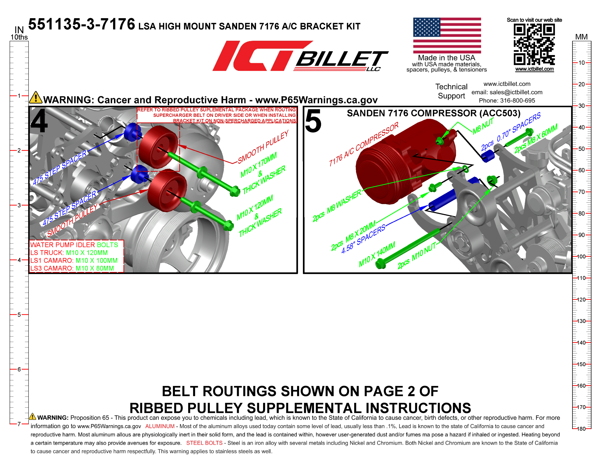 LS or LSA A/C Bracket - Sanden 7176 - Truck Spacing - ICT Billet 551135-3-7176