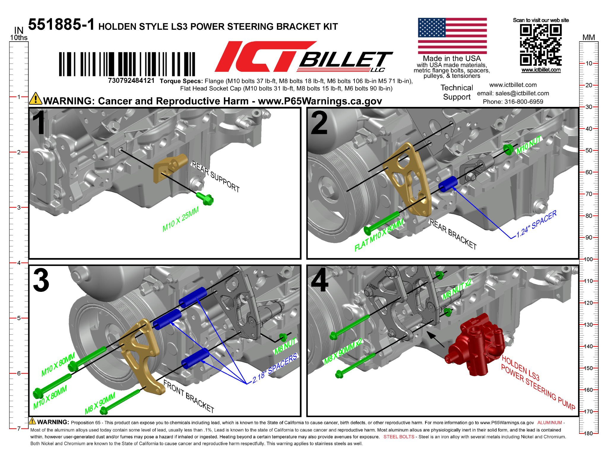 LS Power Steering Bracket - G8 & Caprice Pump - Corvette Spacing - ICT Billet 551885-1