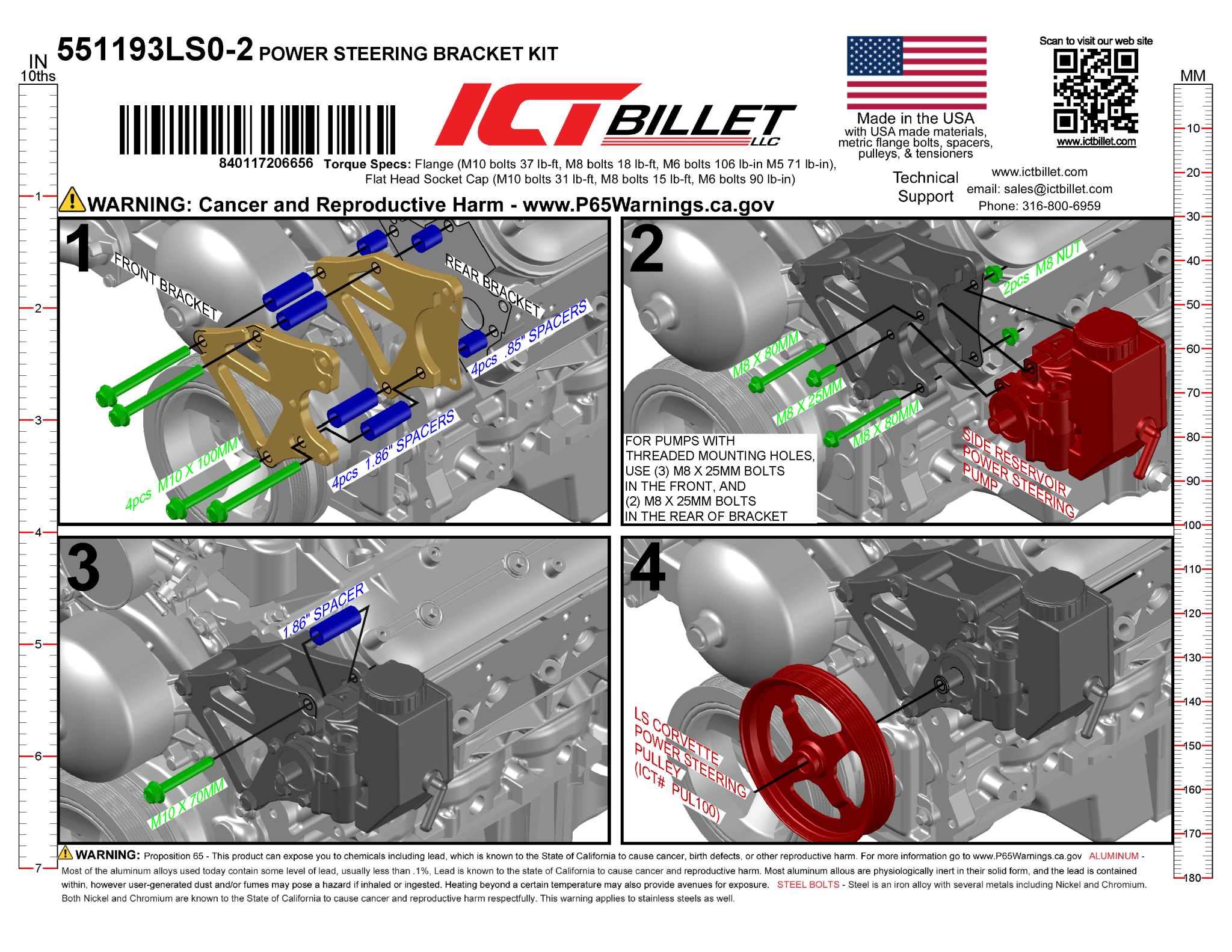 LS Power Steering Bracket - Hot Rod Pump - LS1 Camaro Spacing (High Mount) - ICT Billet 551193LS0-2