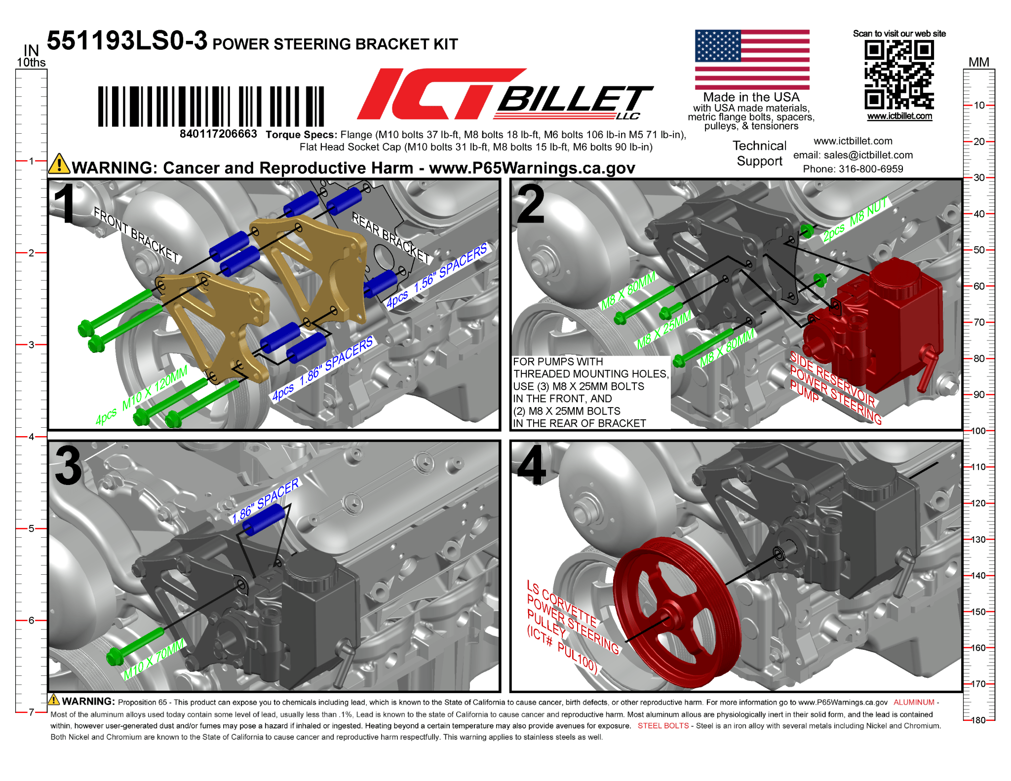 LS Power Steering Bracket - Hot Rod Pump - Truck Spacing (High Mount) - ICT Billet 551193LS0-3