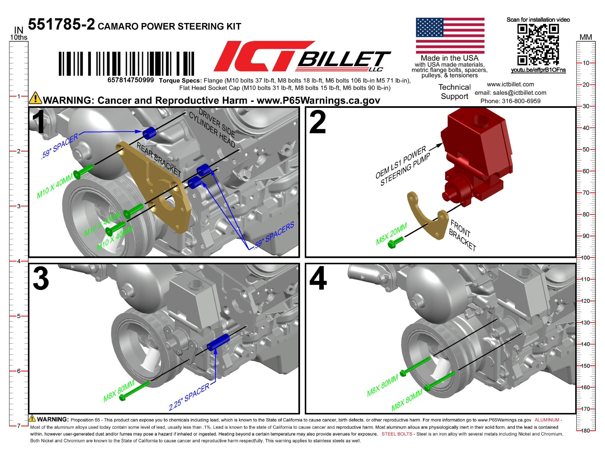 LS Power Steering Bracket - LS1 Camaro Pump - LS1 Camaro Spacing - ICT Billet 551785-2