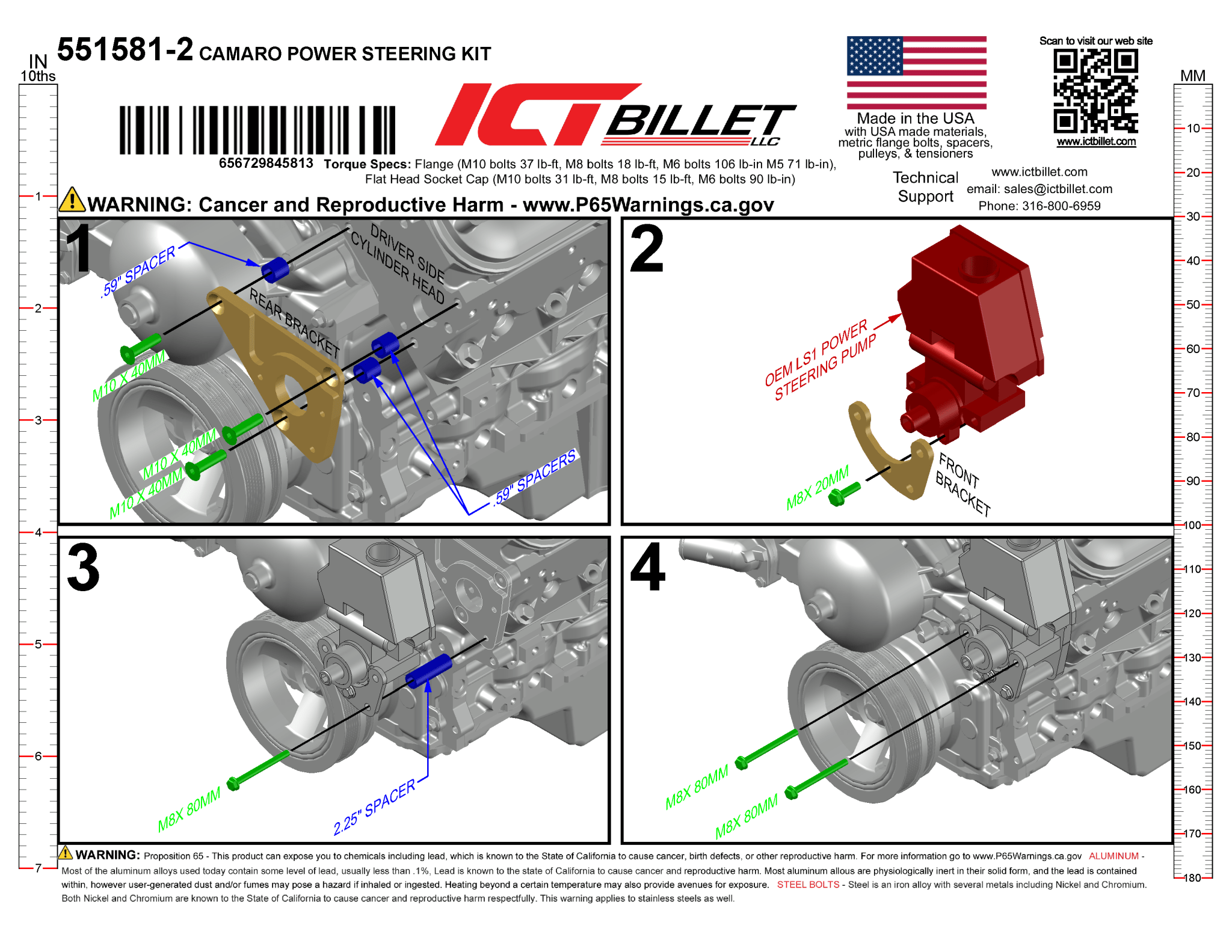 LS Power Steering Bracket - LS1 Camaro Pump - LS1 Camaro Spacing (Turbo Headers) - ICT Billet 551581-2