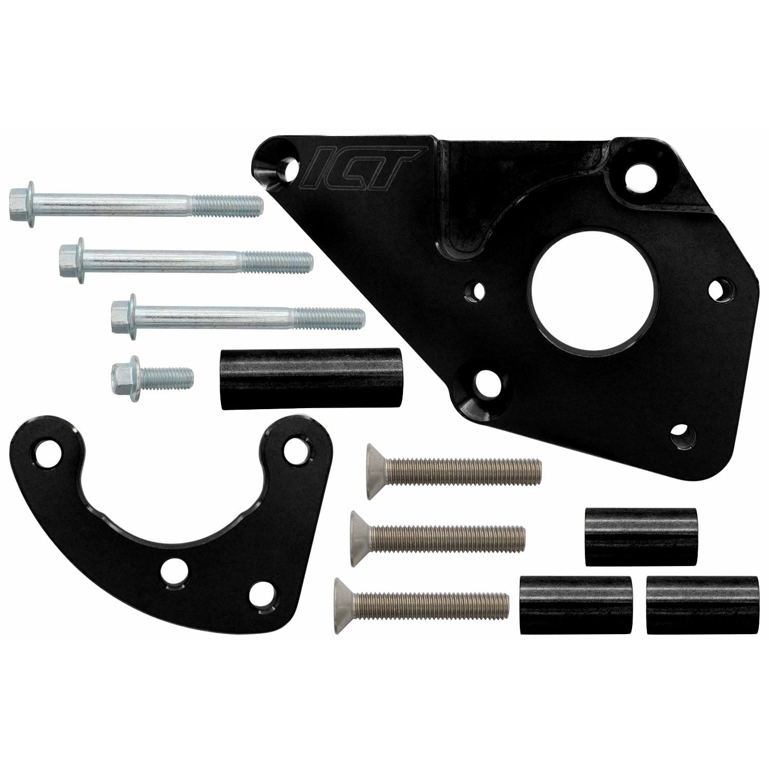 LS Power Steering Bracket - LS1 Camaro Pump - Truck Spacing Black Cerakote - ICT Billet 551785-3B
