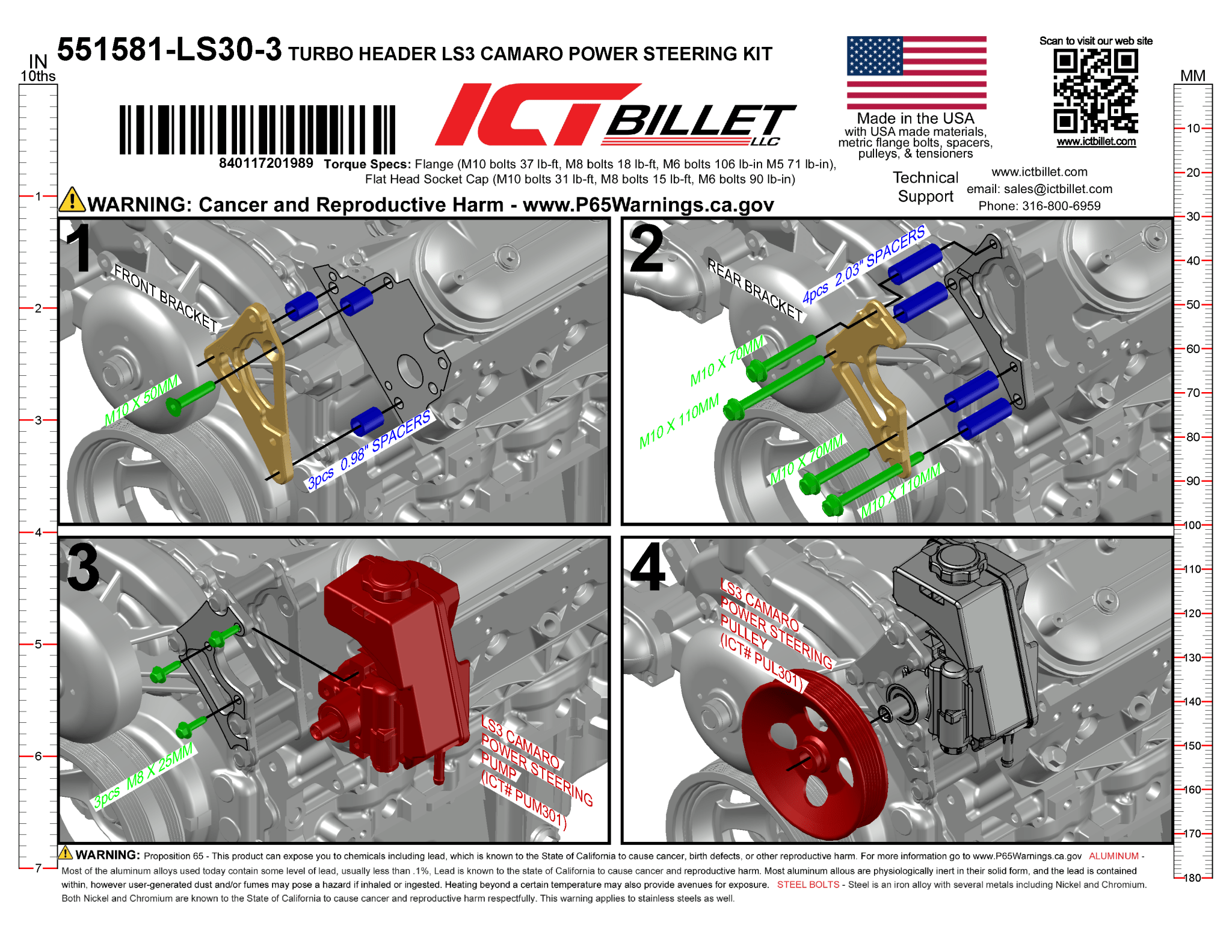 LS Power Steering Bracket - LS3 Camaro Pump - Truck Spacing - ICT Billet 551581-LS30-3