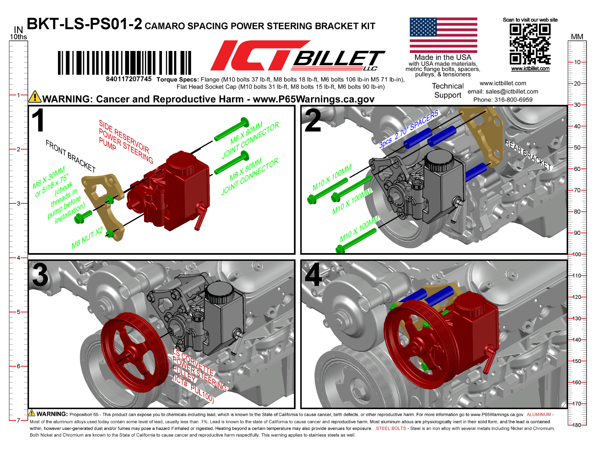 LS Power Steering Pump Bracket - LS1 Camaro Spacing (Tight) - ICT Billet BKT-LS-PS01-2